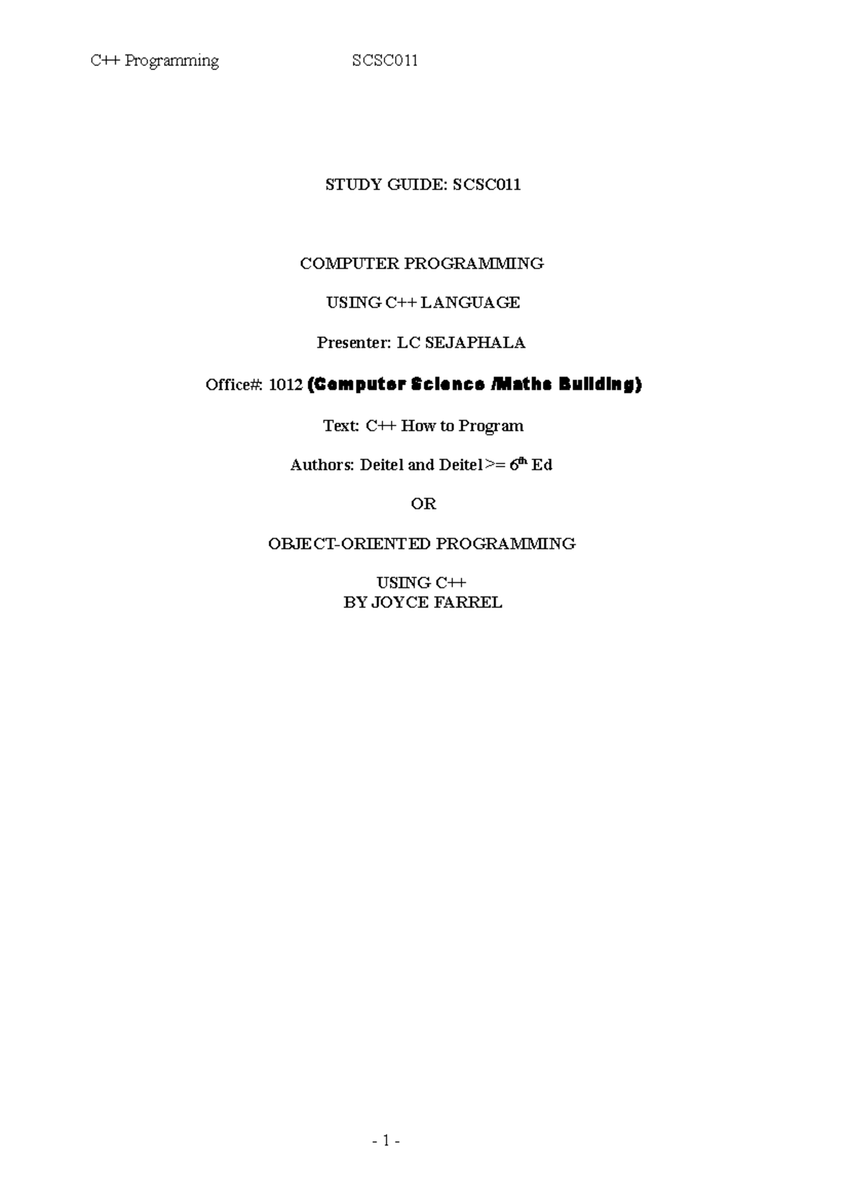SCSC011 Final Exam Study Guide: C++ Programming Essentials - Studocu