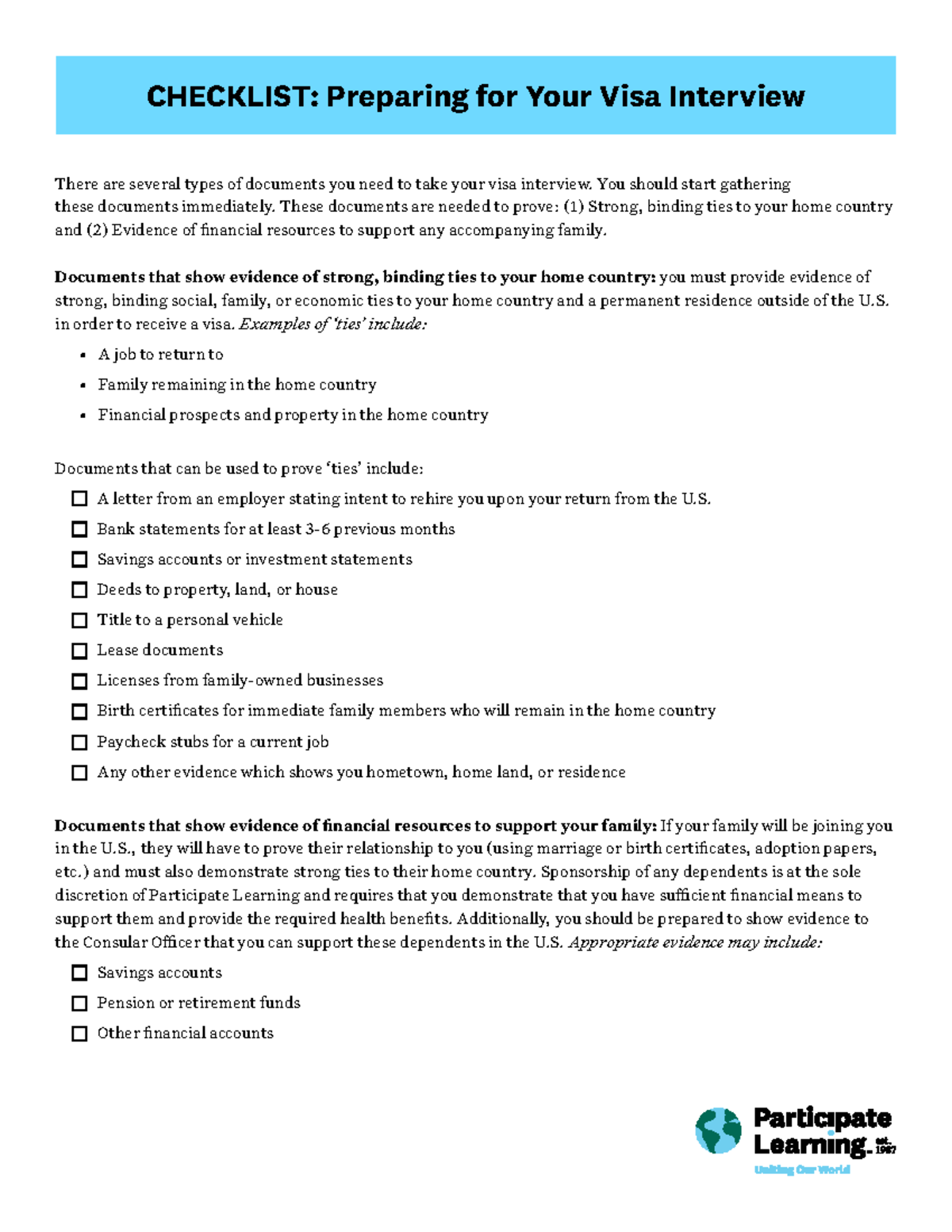 Checklist for Preparing Your Visa Interview (Visa Prep) - Studocu