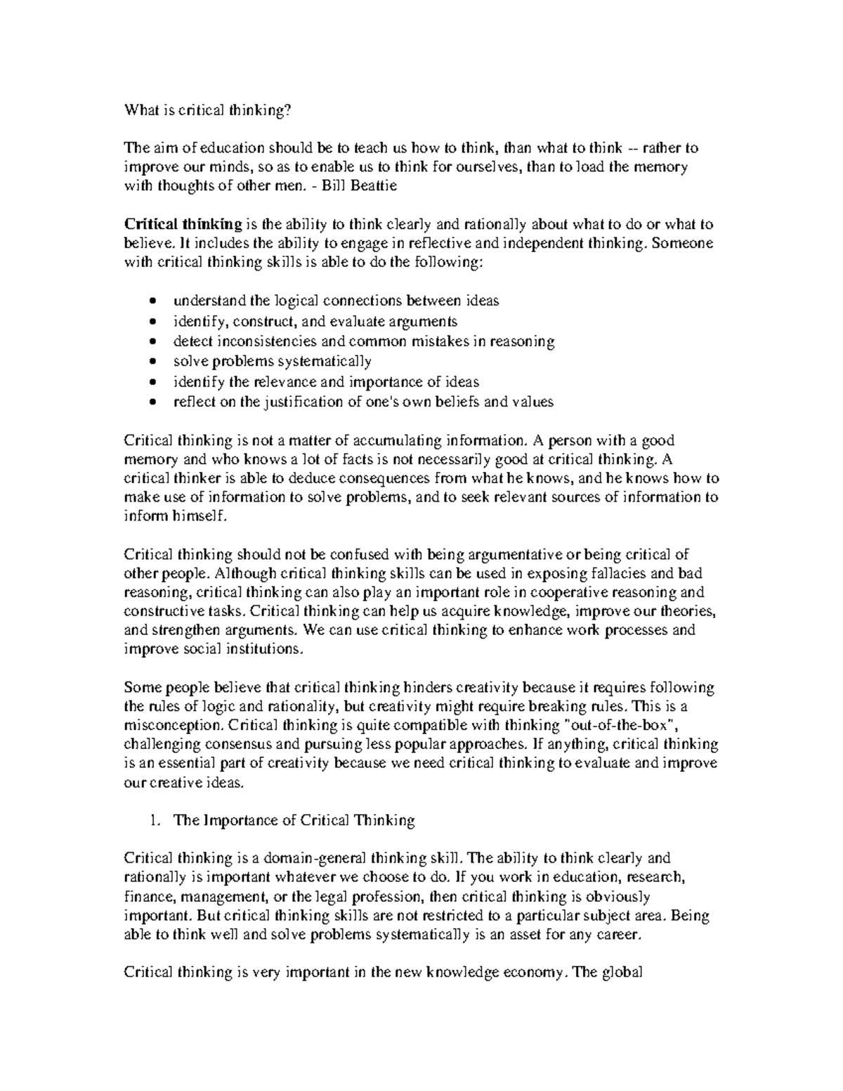 Critical Thinking: Understanding Its Importance and Application - Studocu