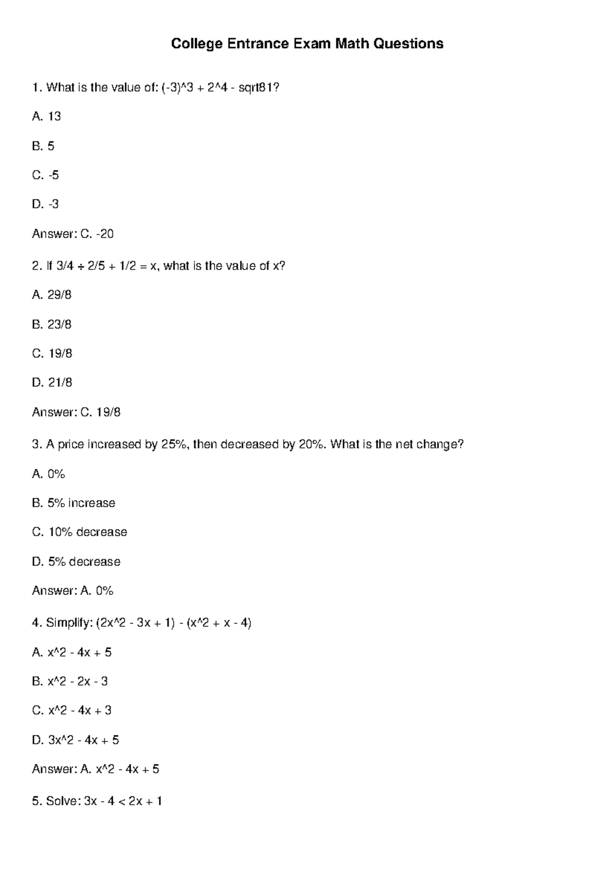 College Entrance Exam Math Questions - Difficult Level 1 - Studocu