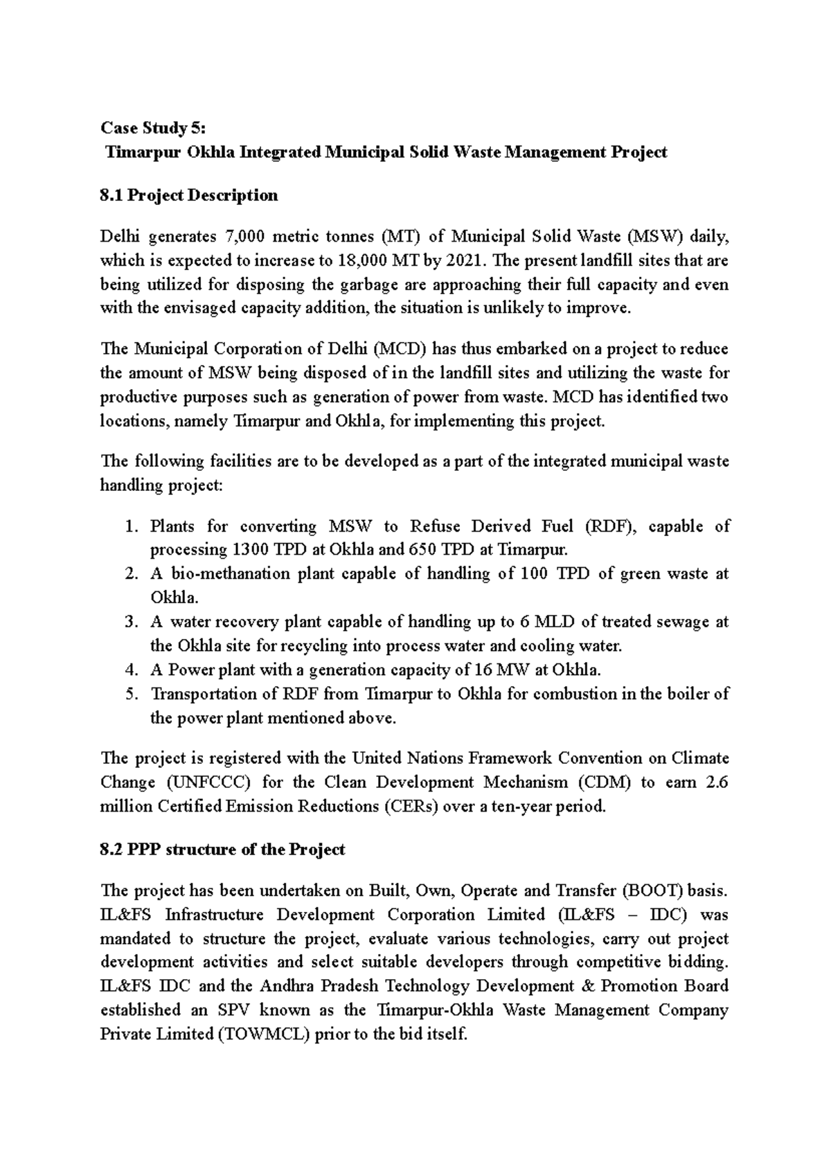 Case Study: Timarpur-Okhla MSW Management Project (PPP) - Studocu