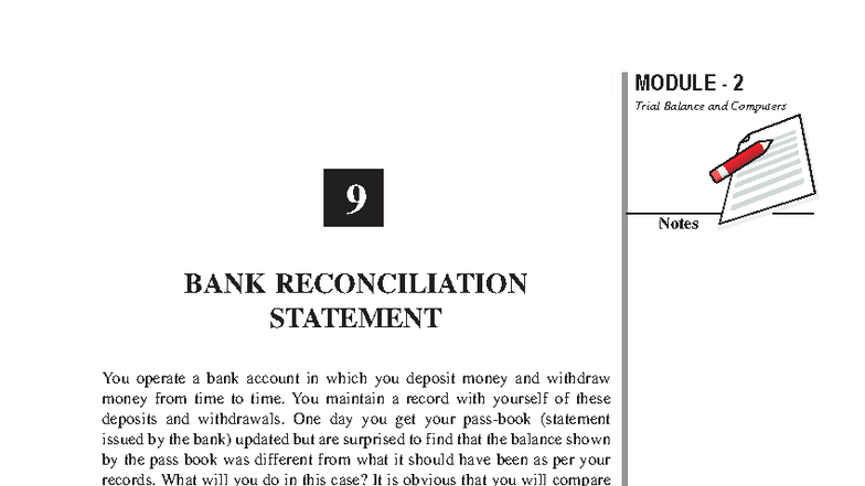 MODULE 2: Bank Reconciliation Statement Notes and Trial Balance ...