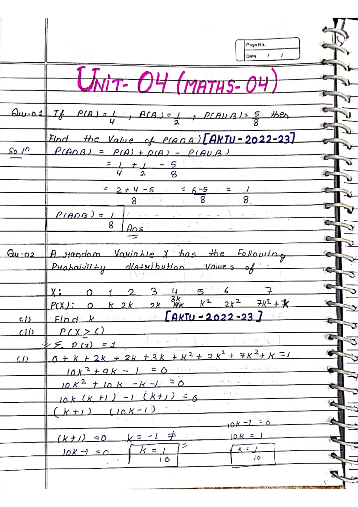 Maths 4 - Unit 04 Revision Notes on Probability Distributions and ...