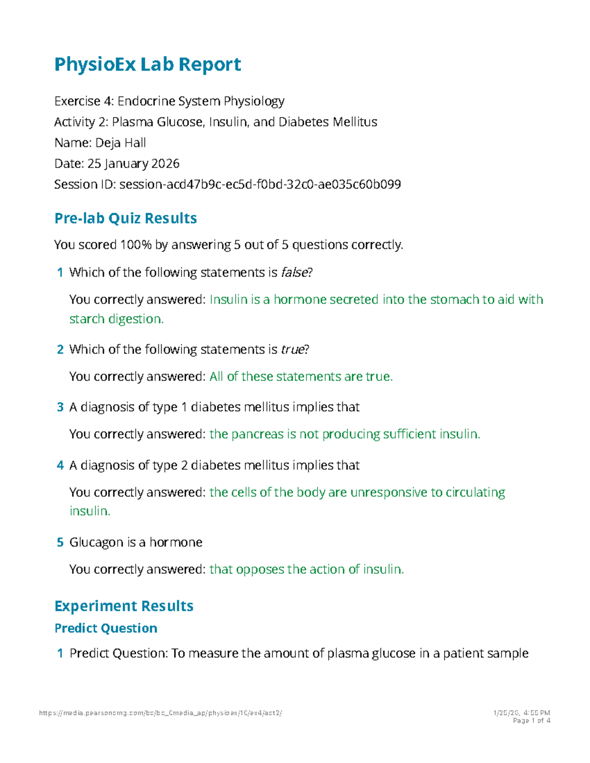 PhysioEx Lab Report: Exercise 4 - Endocrine System & Diabetes Mellitus ...