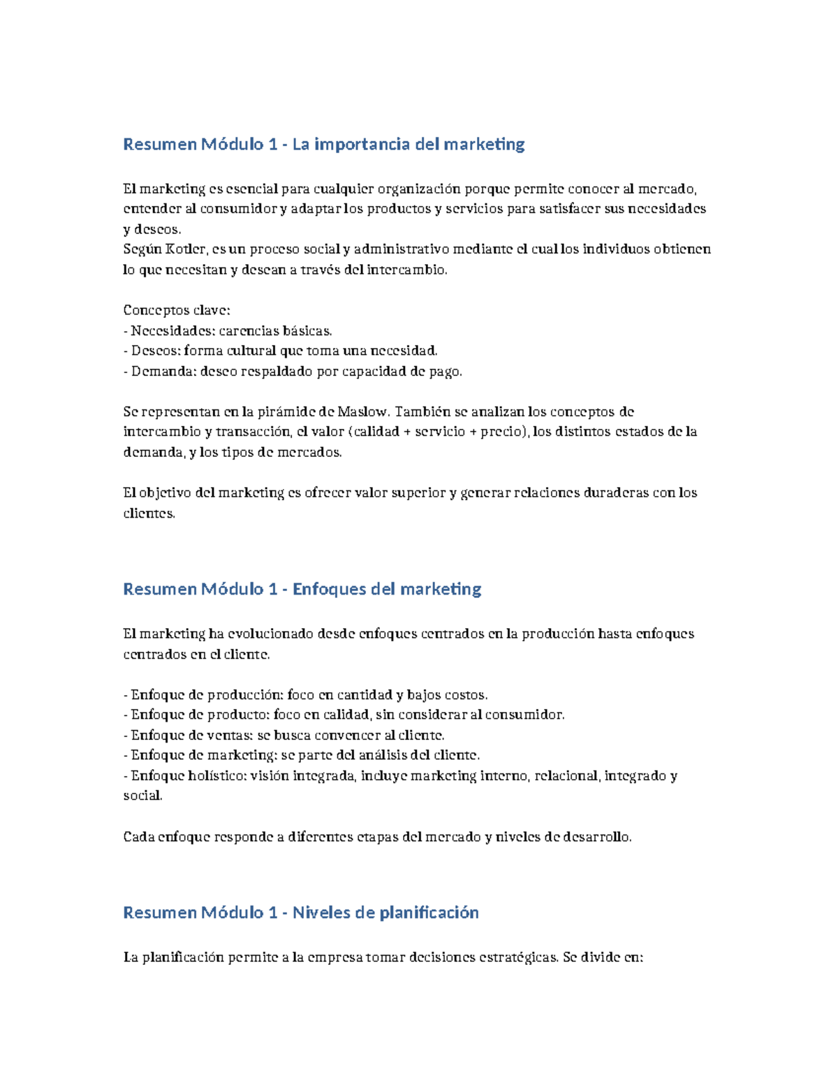 Modulo 1 y 2 Completo - Resumen Módulo 1 - La importancia del marketing ...