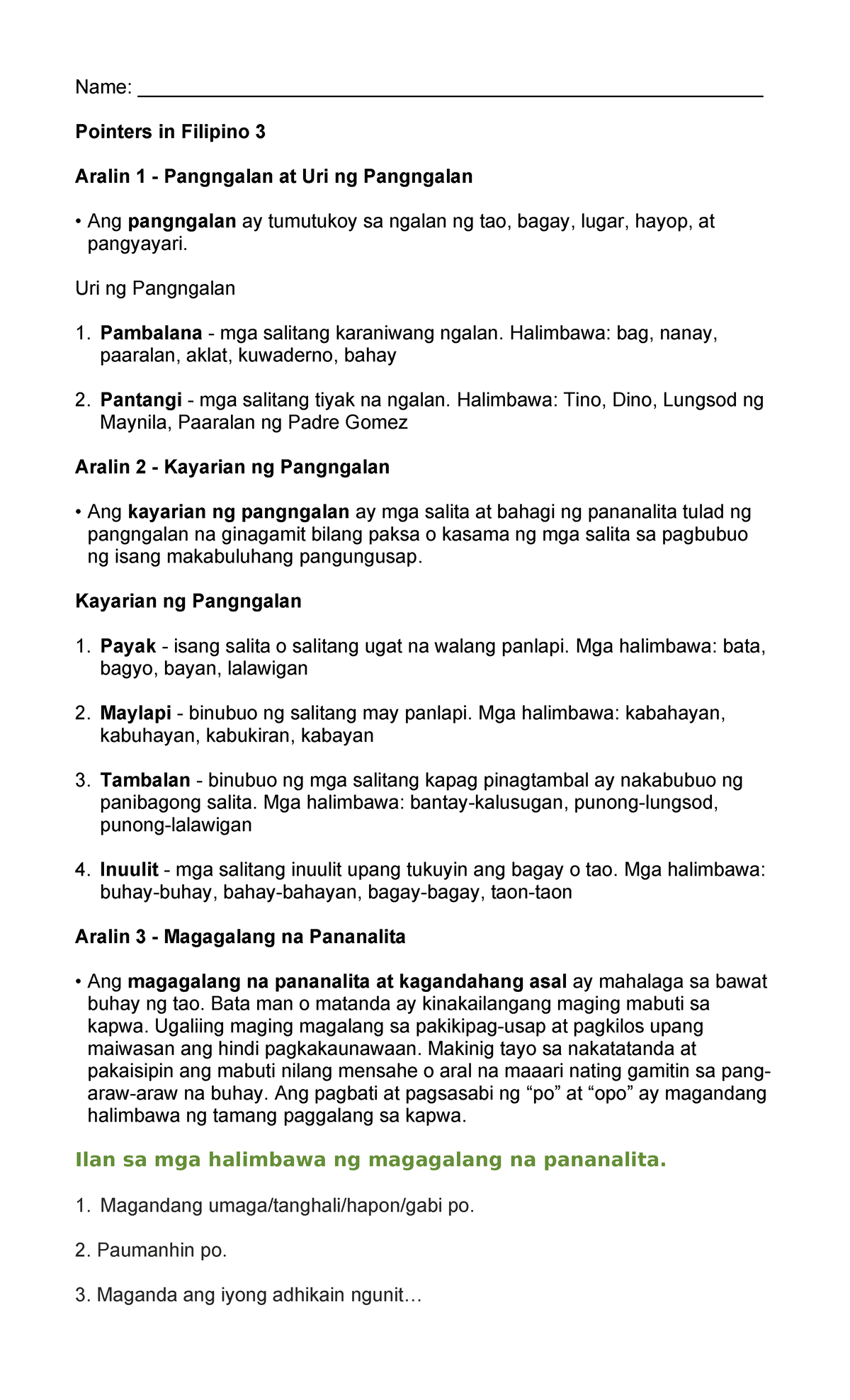 Filipino 2 - 1st Quarter Study Notes and Activities - Studocu