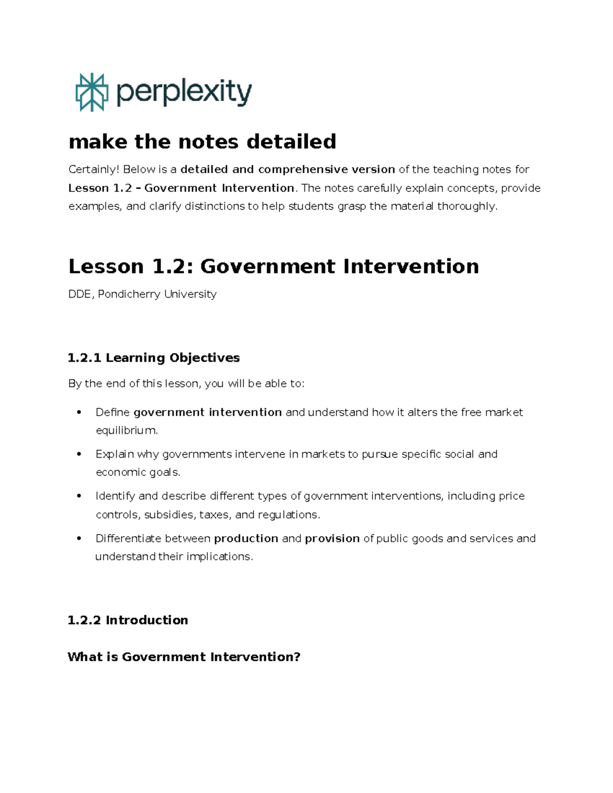 DDE 1.2 Lesson Notes: Understanding Government Intervention - Studocu