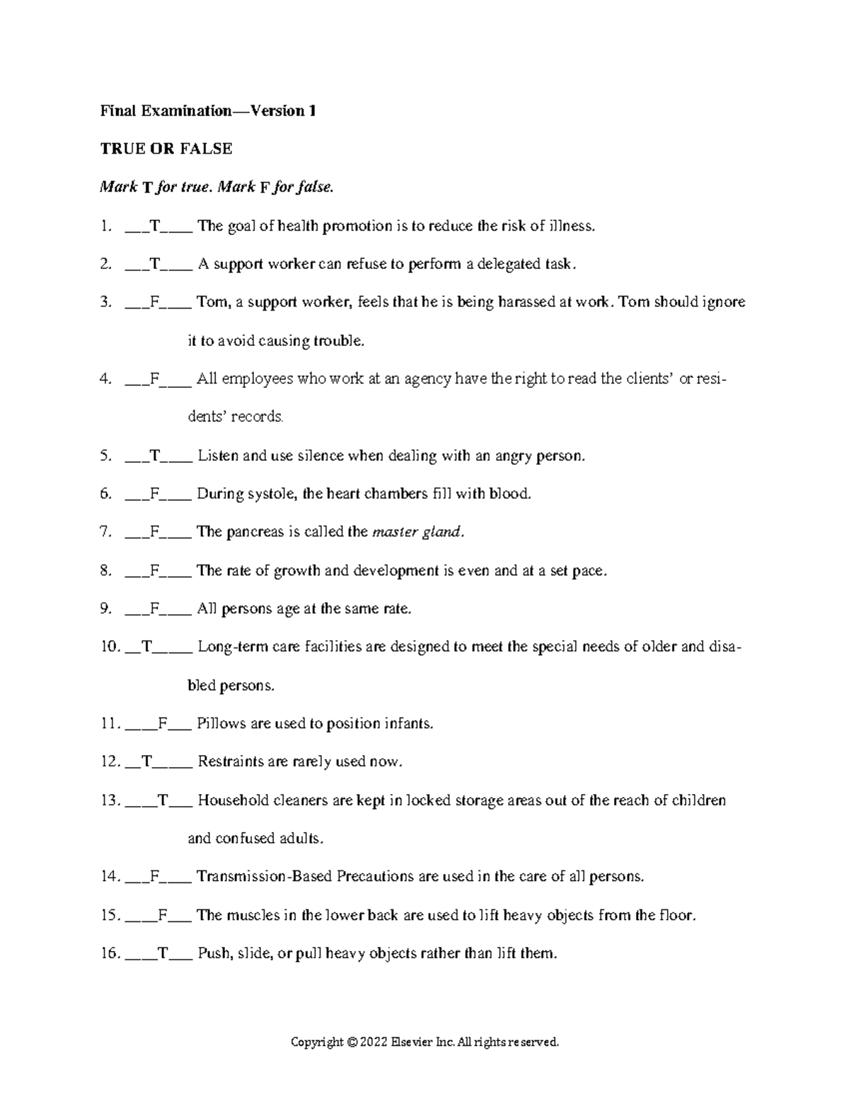Practice Exam 01: True or False Questions and Answers - Studocu