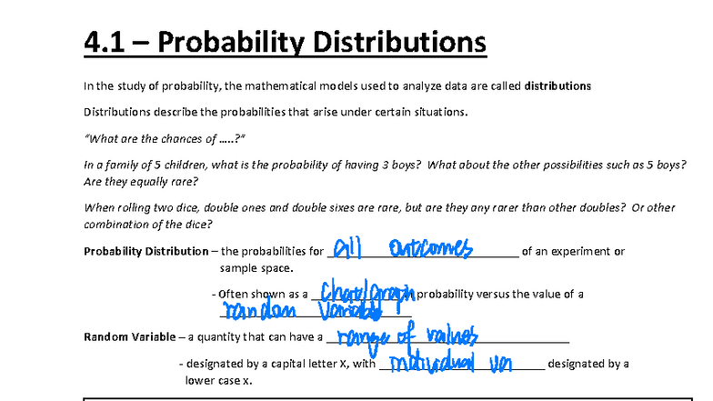 Unit 4: Probability Distributions - Student Worksheets Compilation ...