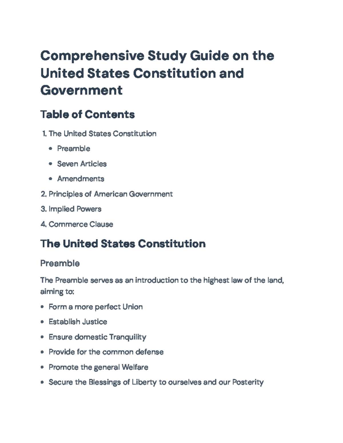 Comprehensive Study Guide: U.S. Constitution & Government Overview ...