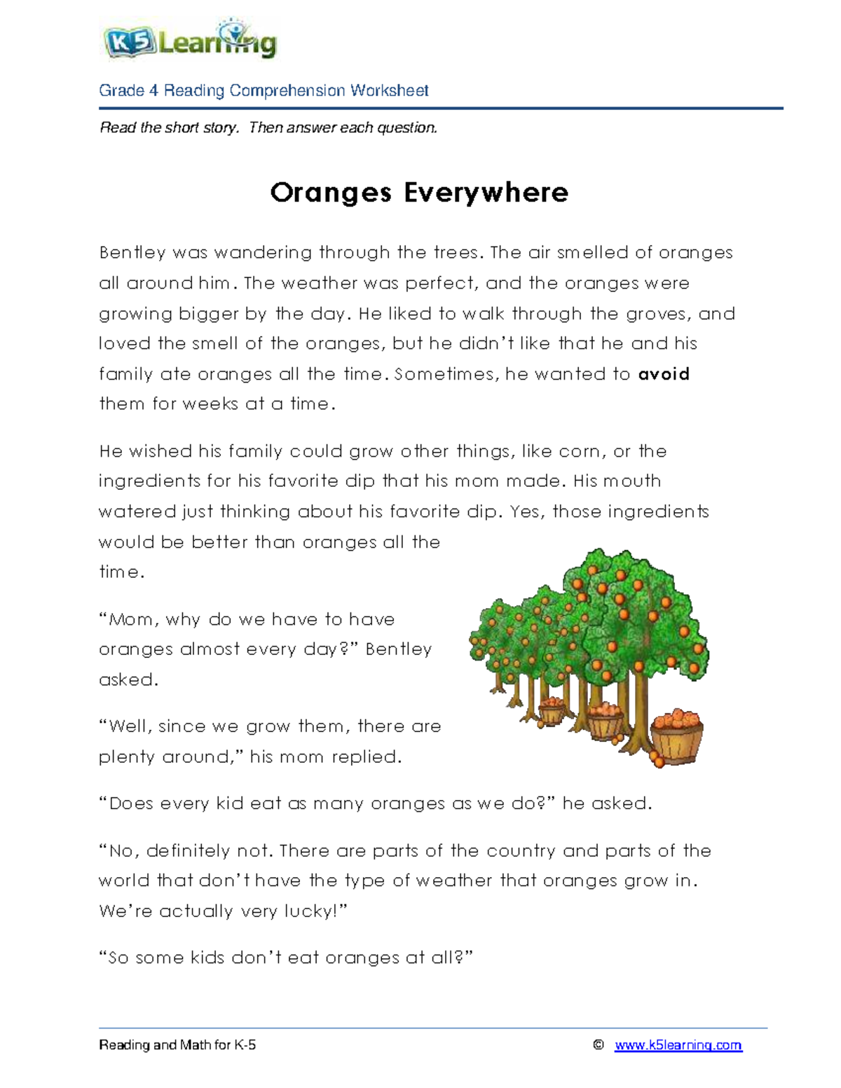 Grade 4 Reading Comprehension: Oranges Everywhere Worksheet - Studocu