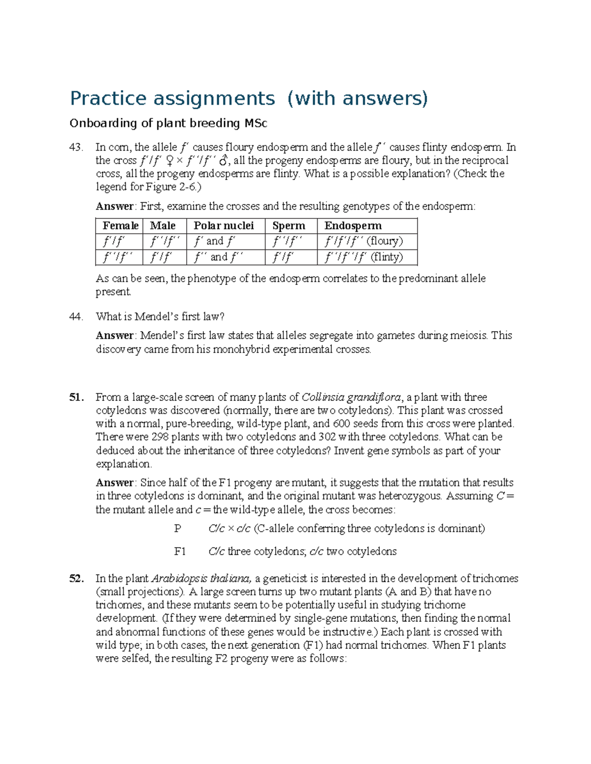 Chapter 2 - Single-Gene Inheritance Practice Assignments Answers ...