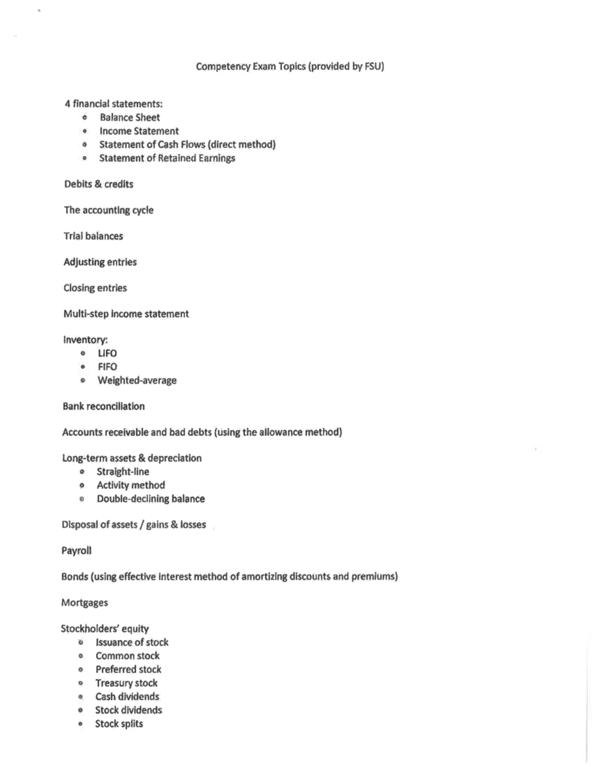FSU Accounting Competency Exam Review: Key Topics and Solutions - Studocu