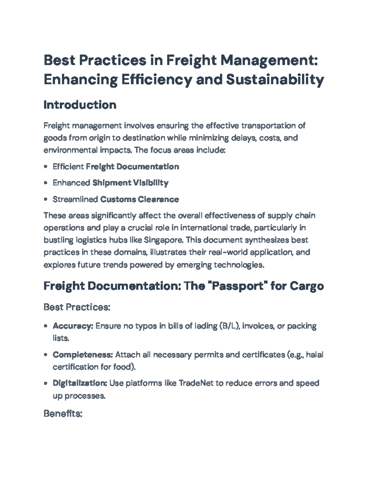 Best Practices in Freight Management (LOG 301): Efficiency ...