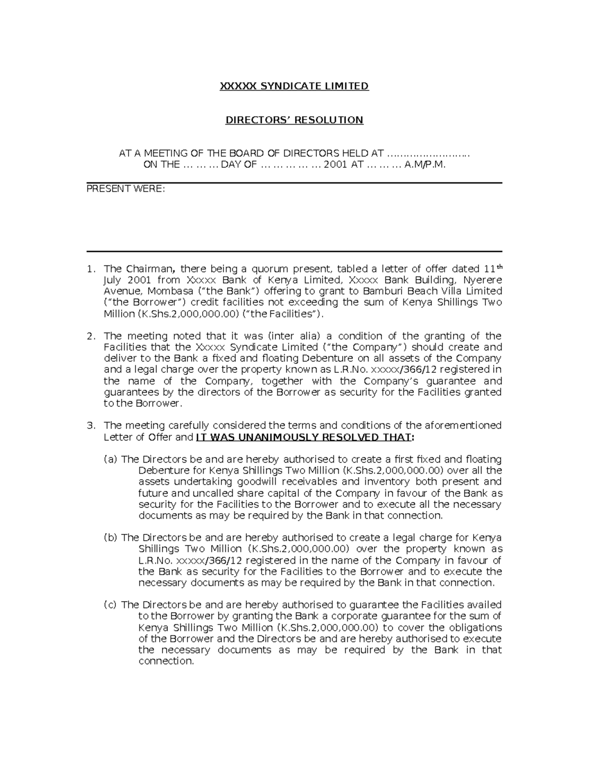 SYNDICATE LIMITED: Fixed & Floating Debenture Resolution - Studocu