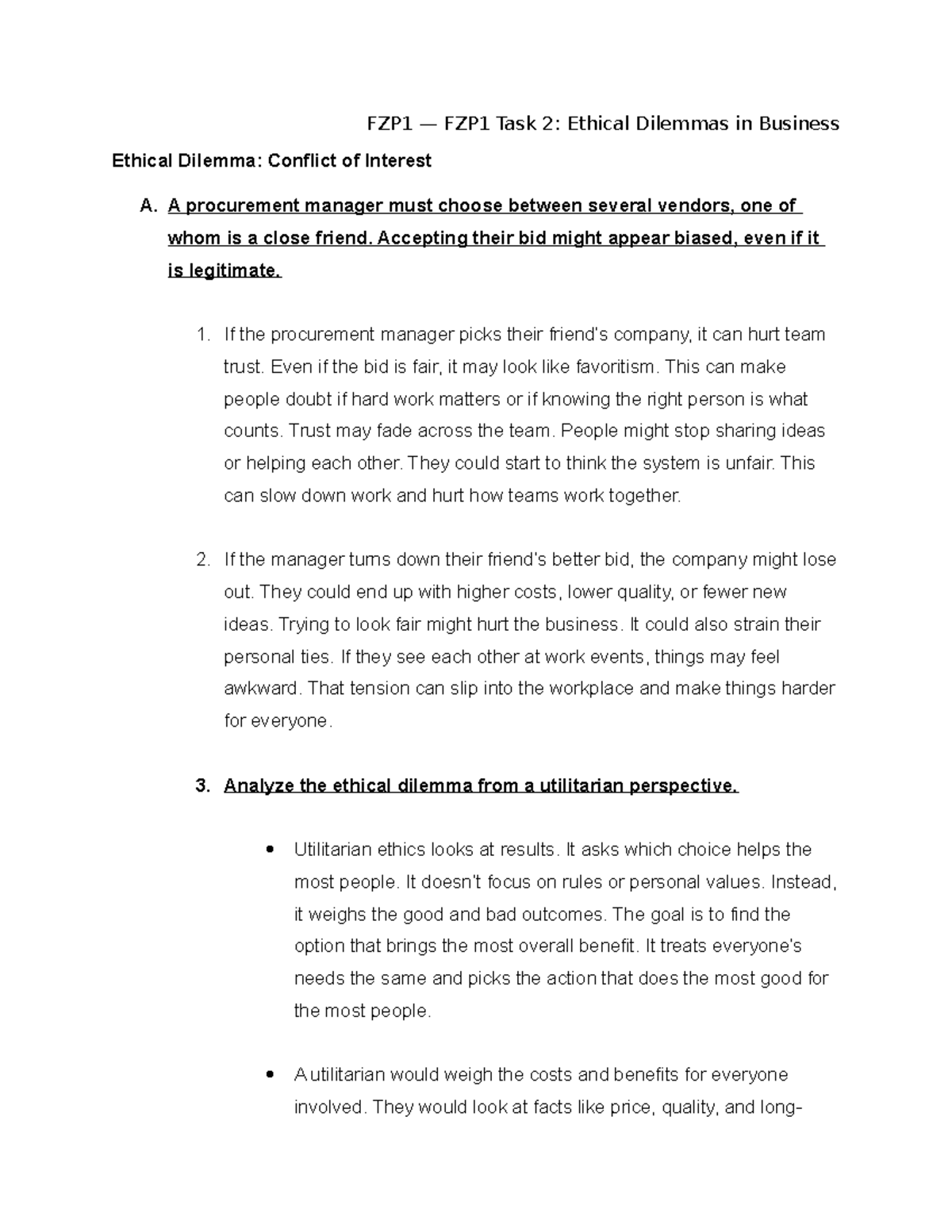 FZP1 Task 2: Analyzing Ethical Dilemmas in Business - Studocu