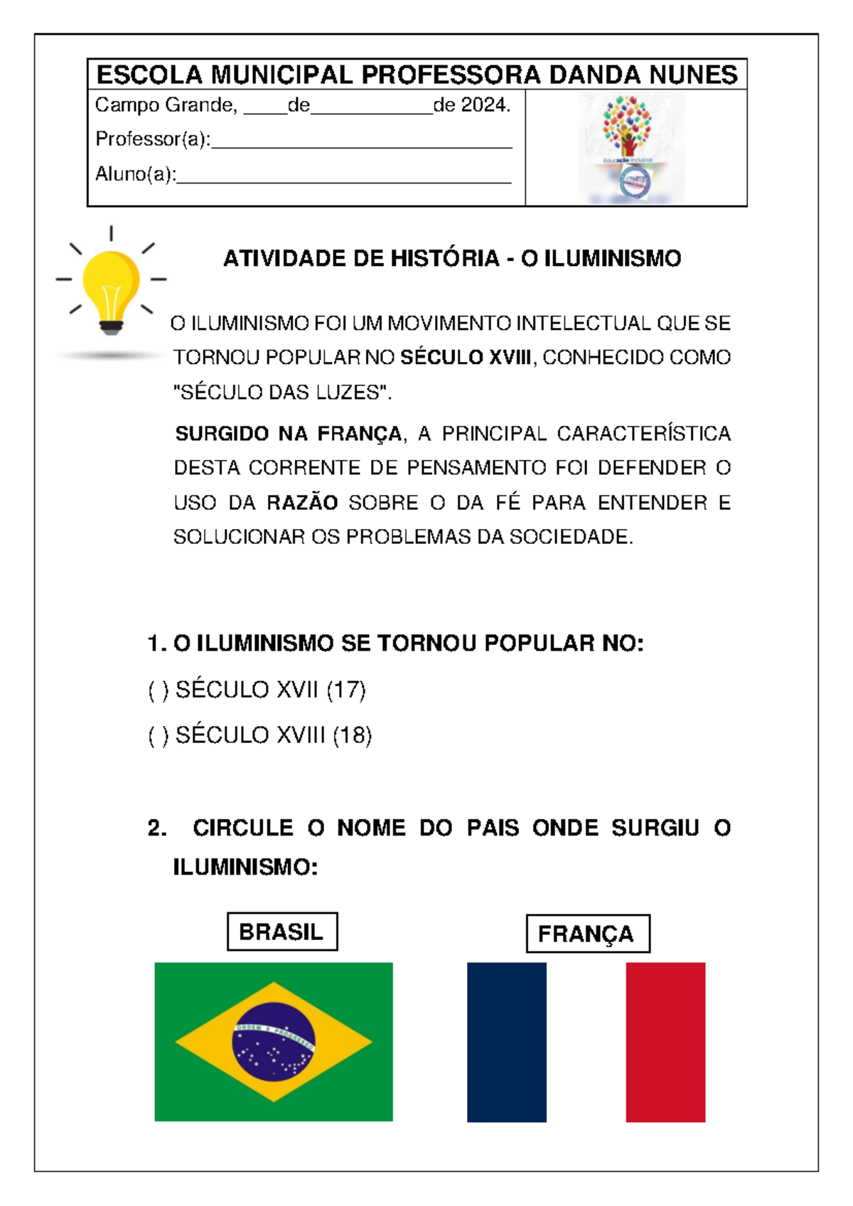 Atividade de História - Iluminismo e suas Características Principais ...