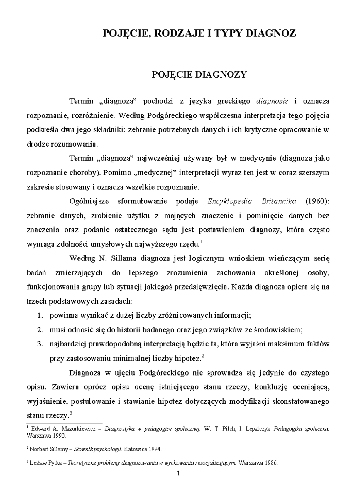 Rodzaje i Typy Diagnoz - Kluczowe Informacje w Pedagogice - Studocu