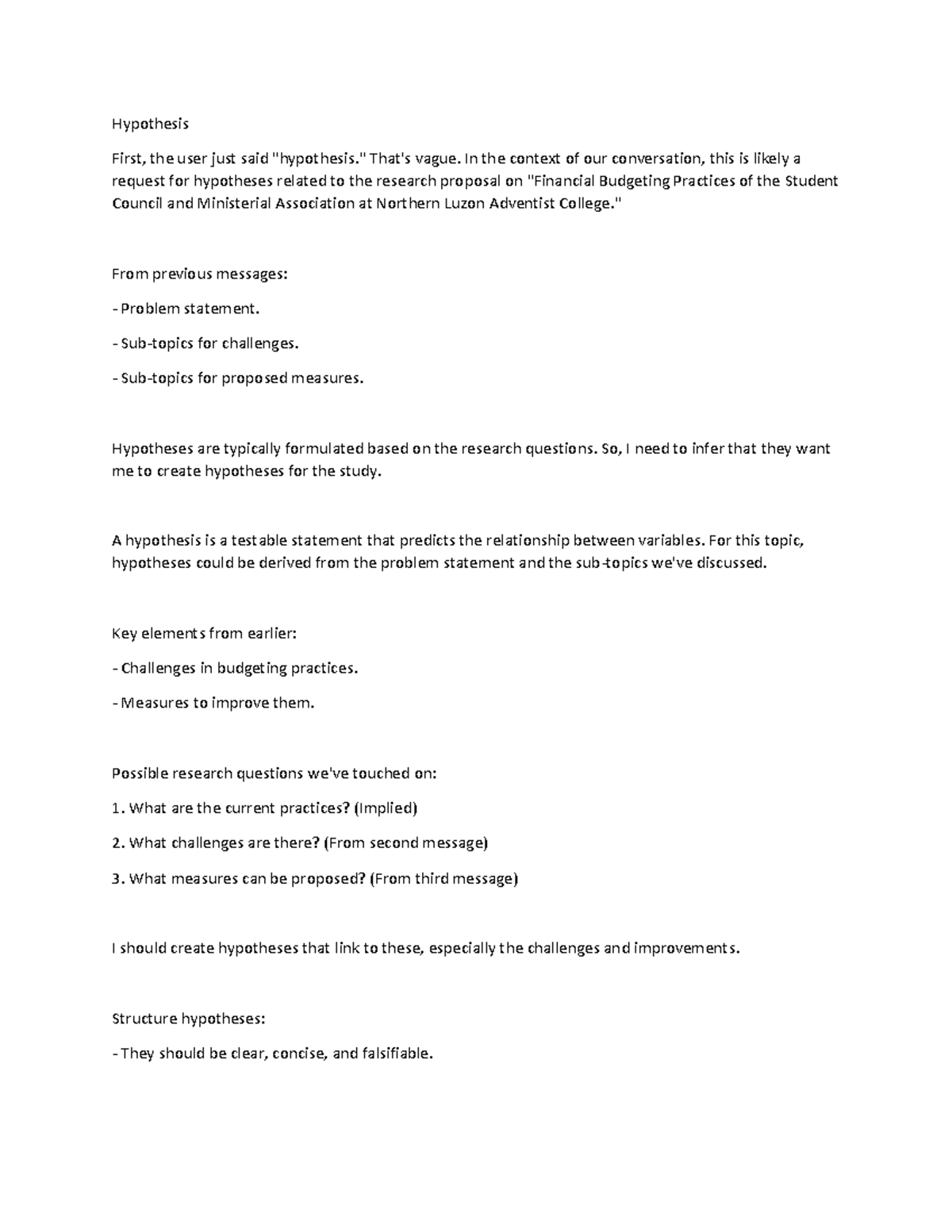 Hypothesis Notes on Budgeting Practices for Student Council and ...