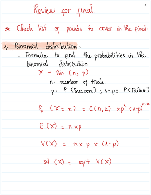 Example Sheet - multiple choice for final exam of Statistics and ...