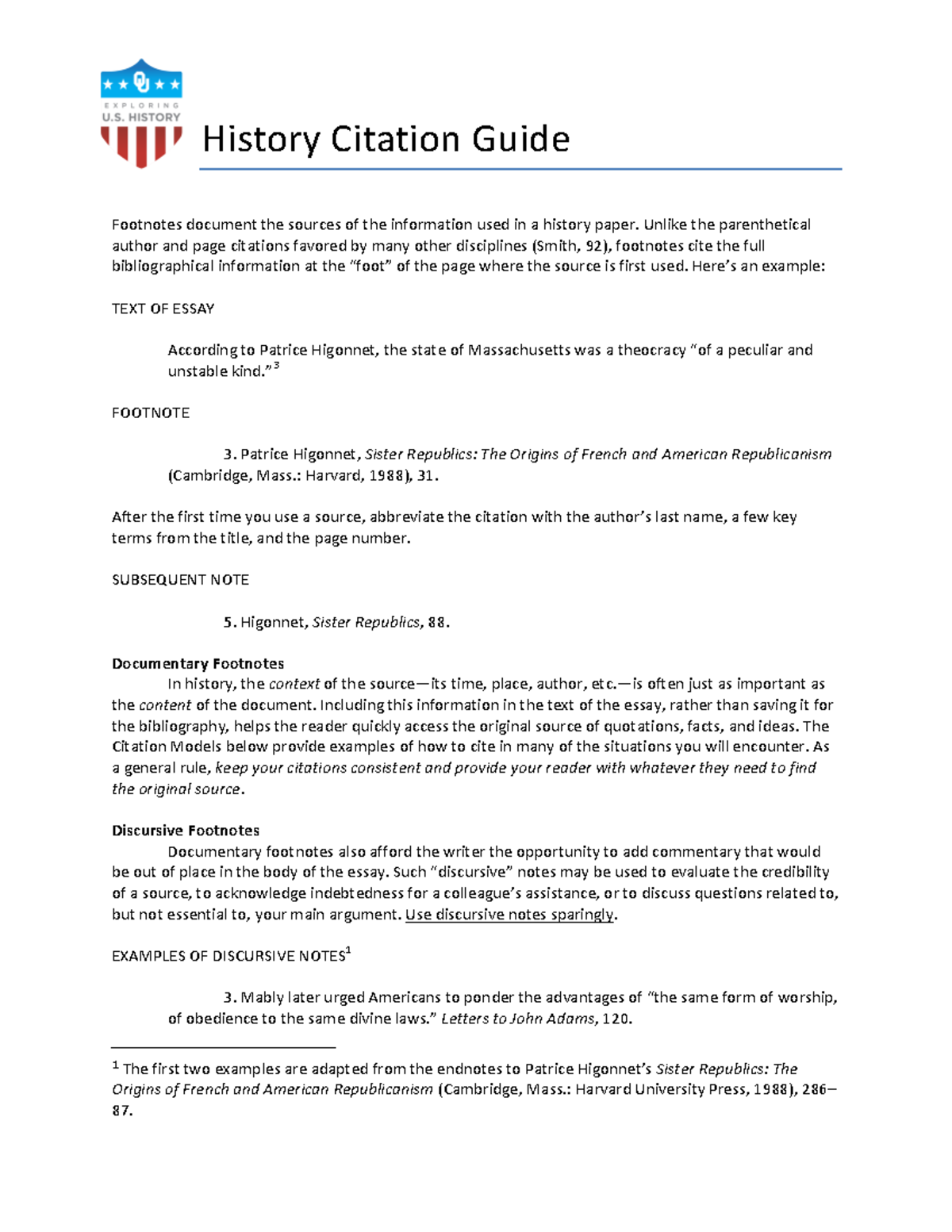 History Citation Guide - Important Footnote Techniques - Studocu