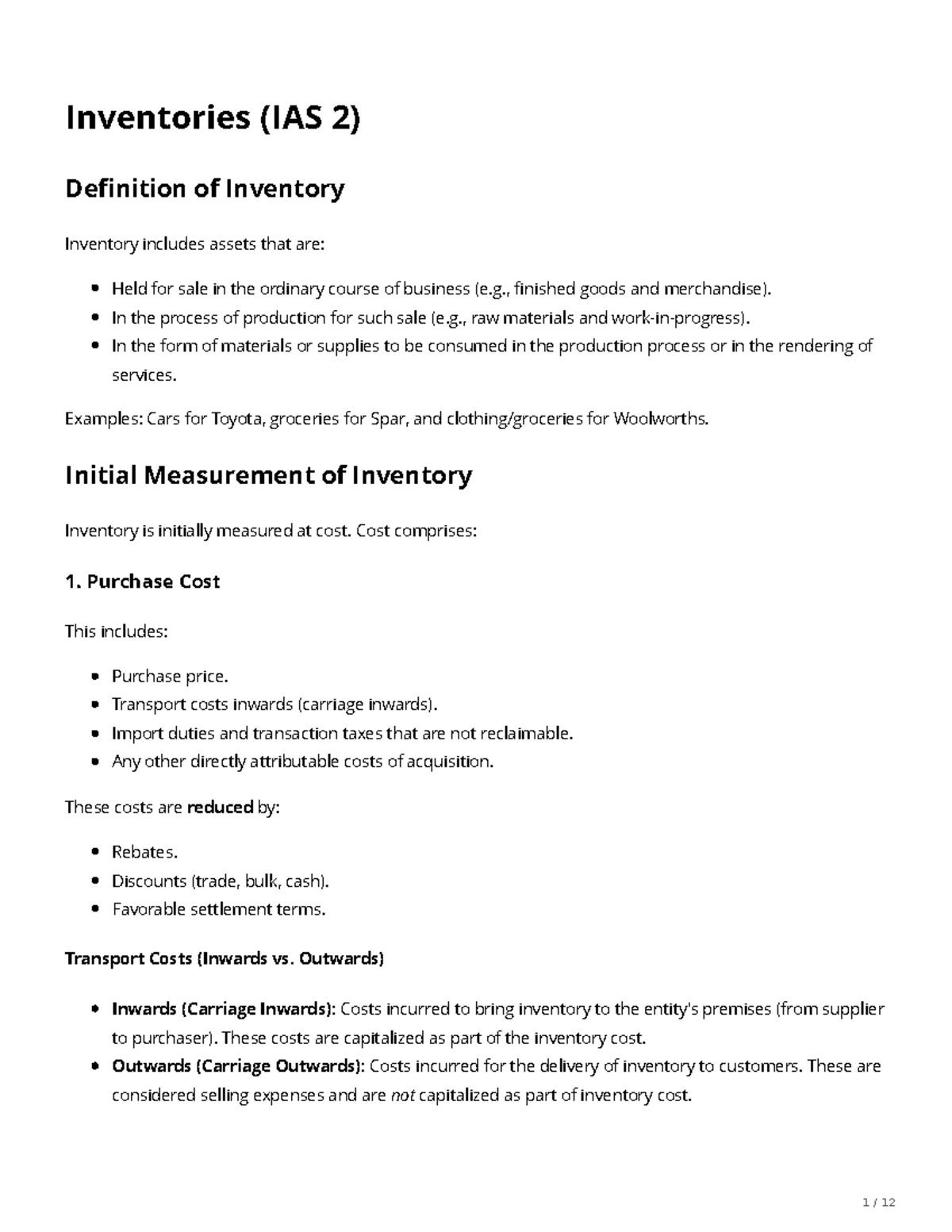 IAS 2 - Inventories: Key Definitions and Measurement Guidelines - Studocu