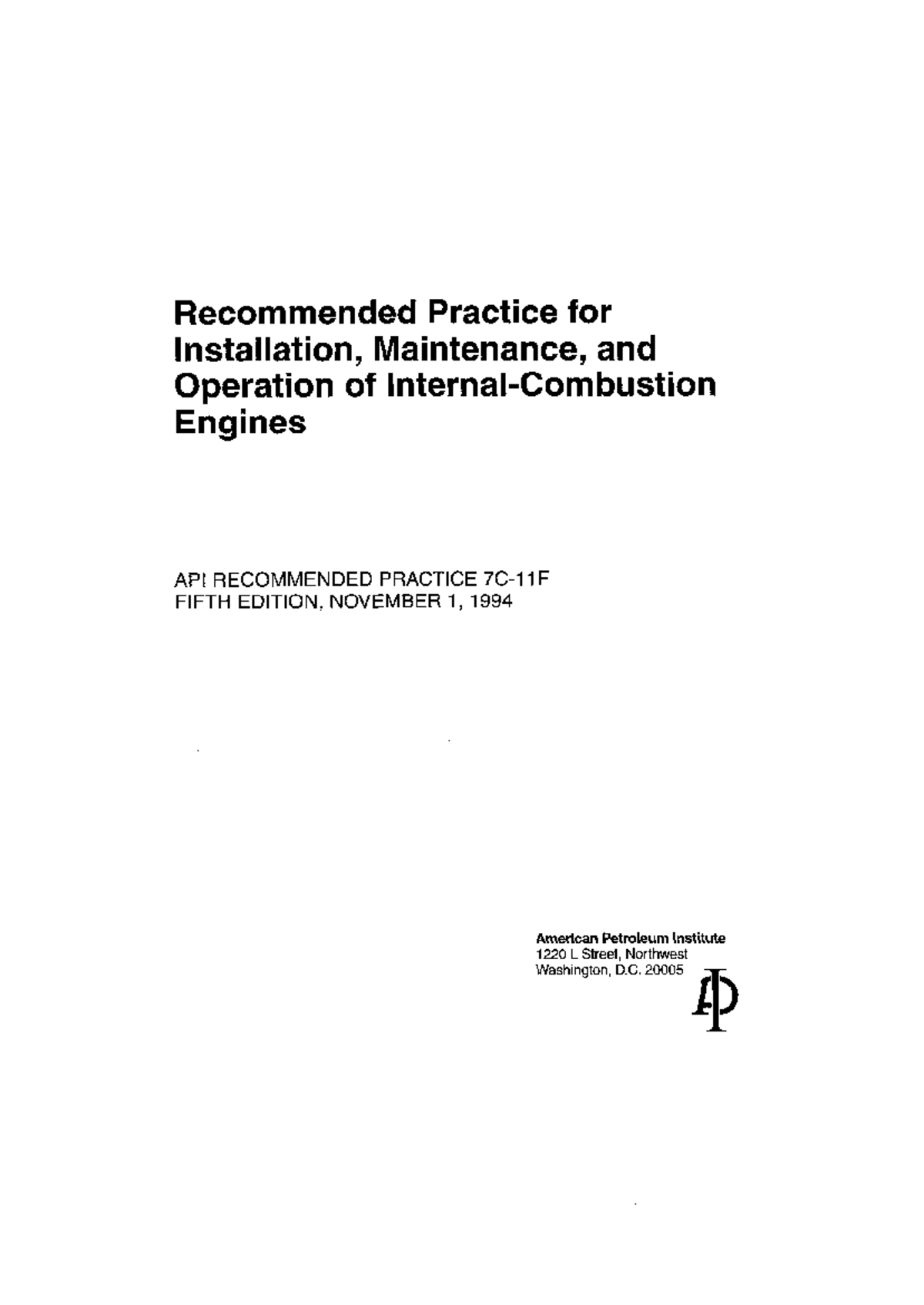 API RP 07C 11F: Best Practices for Engine Installation & Maintenance ...
