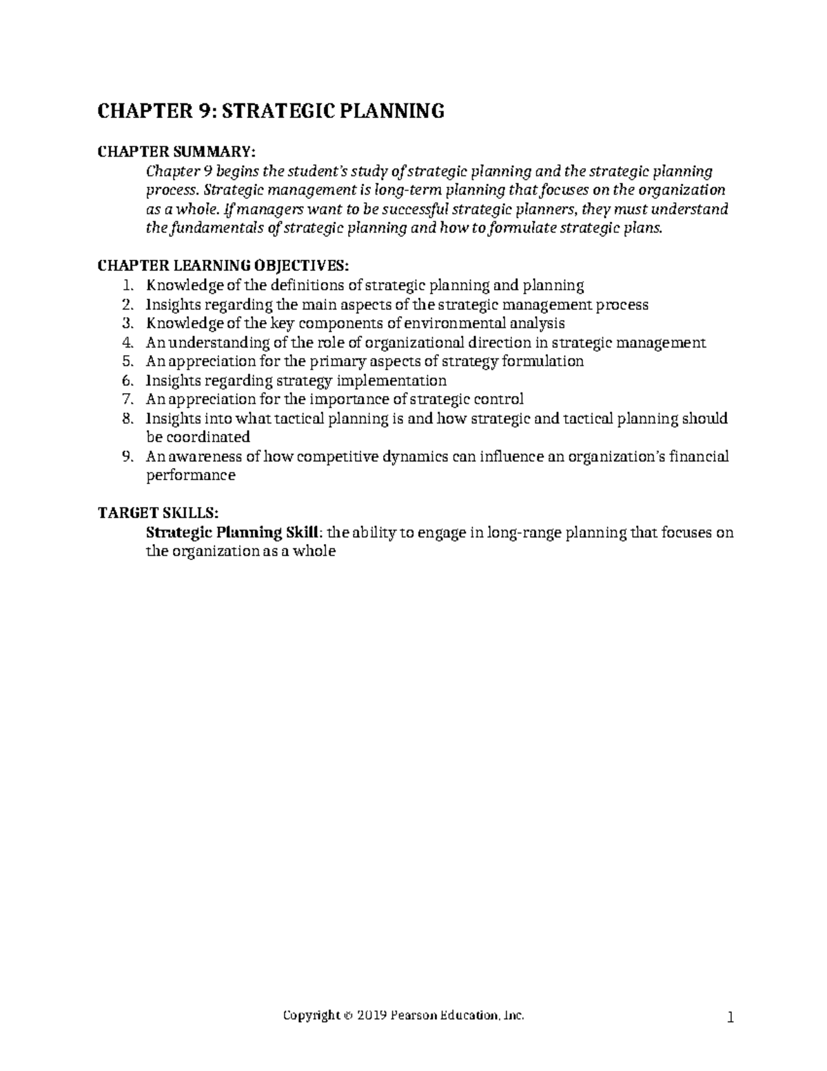 CHAPTER 9: STRATEGIC PLANNING SUMMARY & KEY INSIGHTS (SP 101) - Studocu