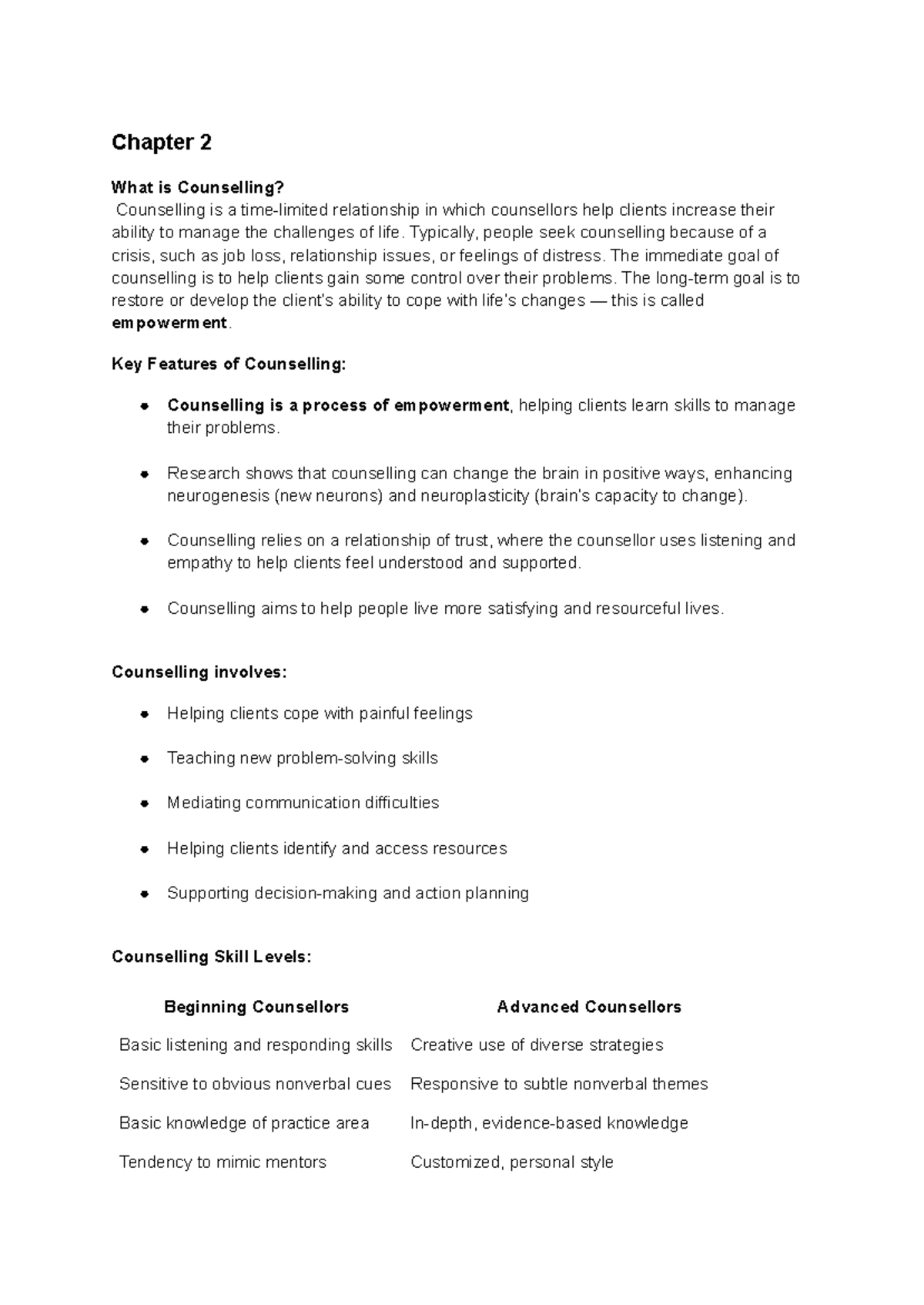 Chapter 2: Understanding Counselling in PSYC 6104 - Studocu