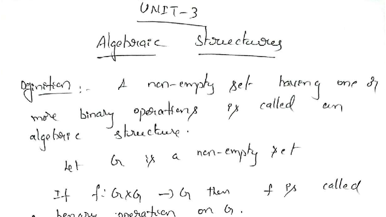 DM-Unit3 - Algebraic Structures and Binary Operations Notes - Studocu