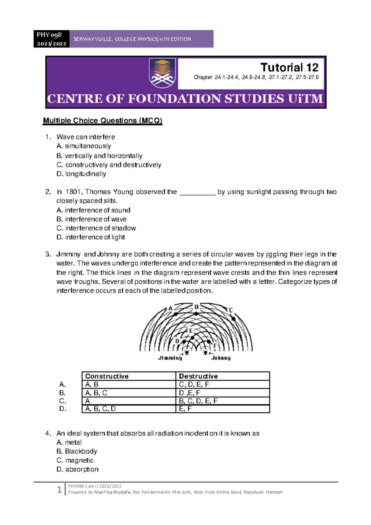 Tuto 12 - tuto - PHY 098 2021/ SERWAY VUILLE, COLLEGE PHYSICS,11TH EDIT ...