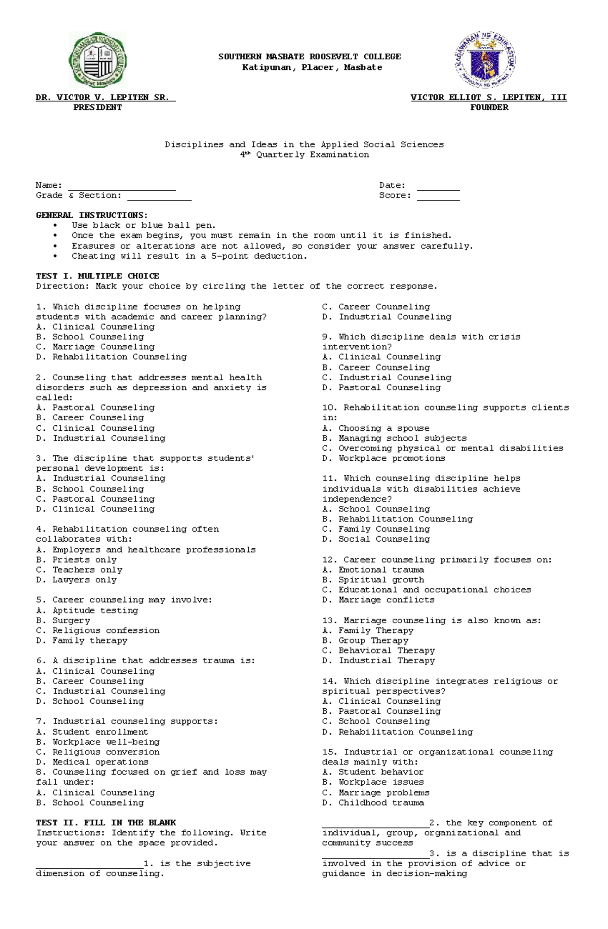 TQ Diass 4th Quarter Exam Review: Applied Social Sciences Insights ...