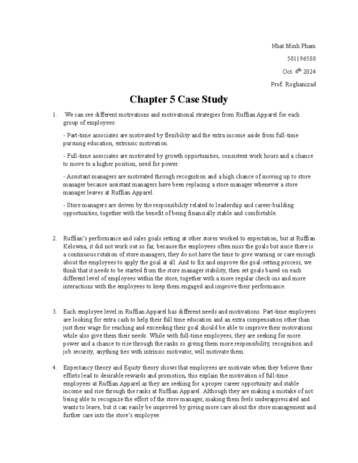 Chapter 5 Case Study: Motivational Strategies at Ruffian Apparel - Studocu
