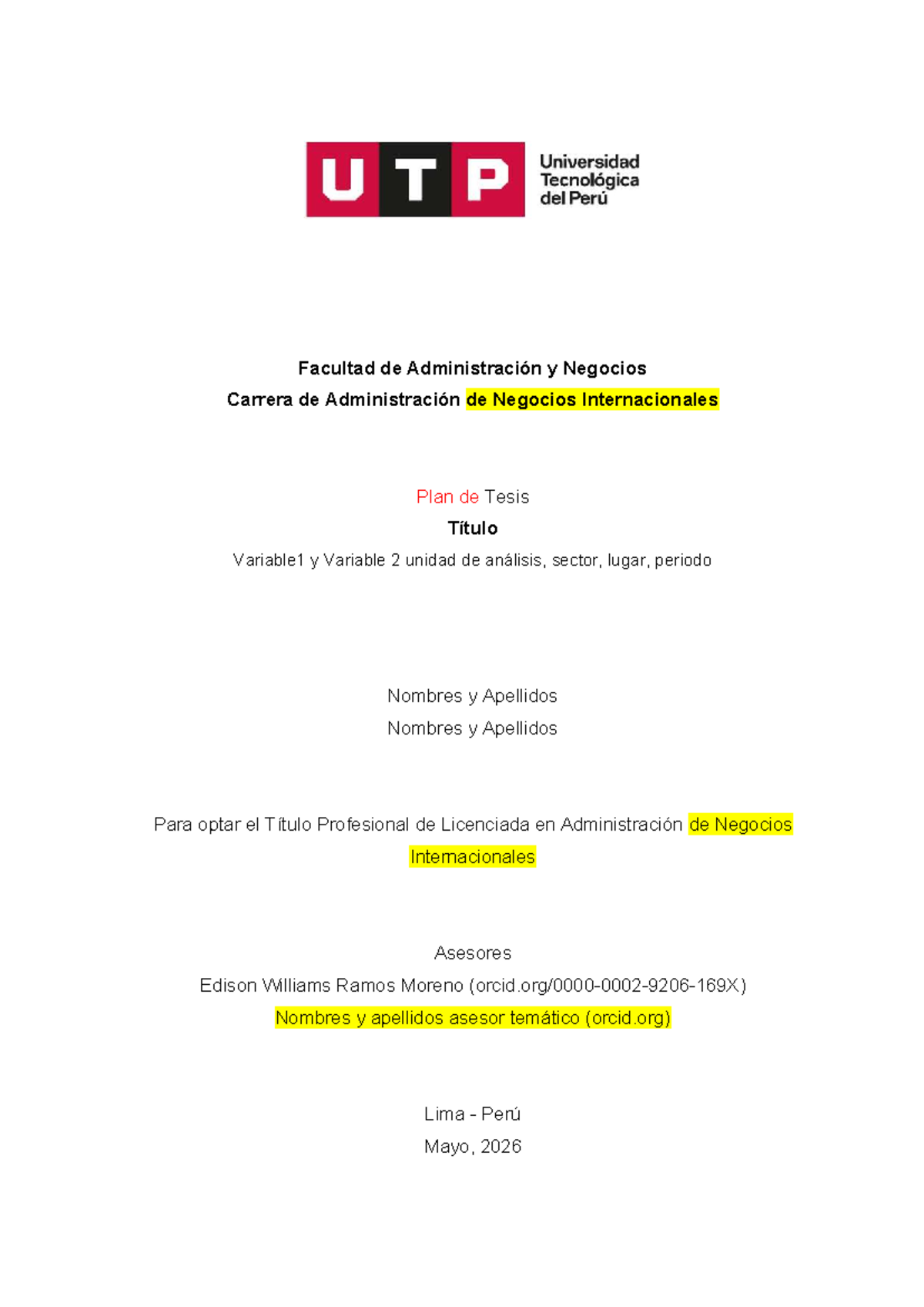 Tesis UTP: Análisis de Variables en Administración de Negocios Internacionales - Document Preview