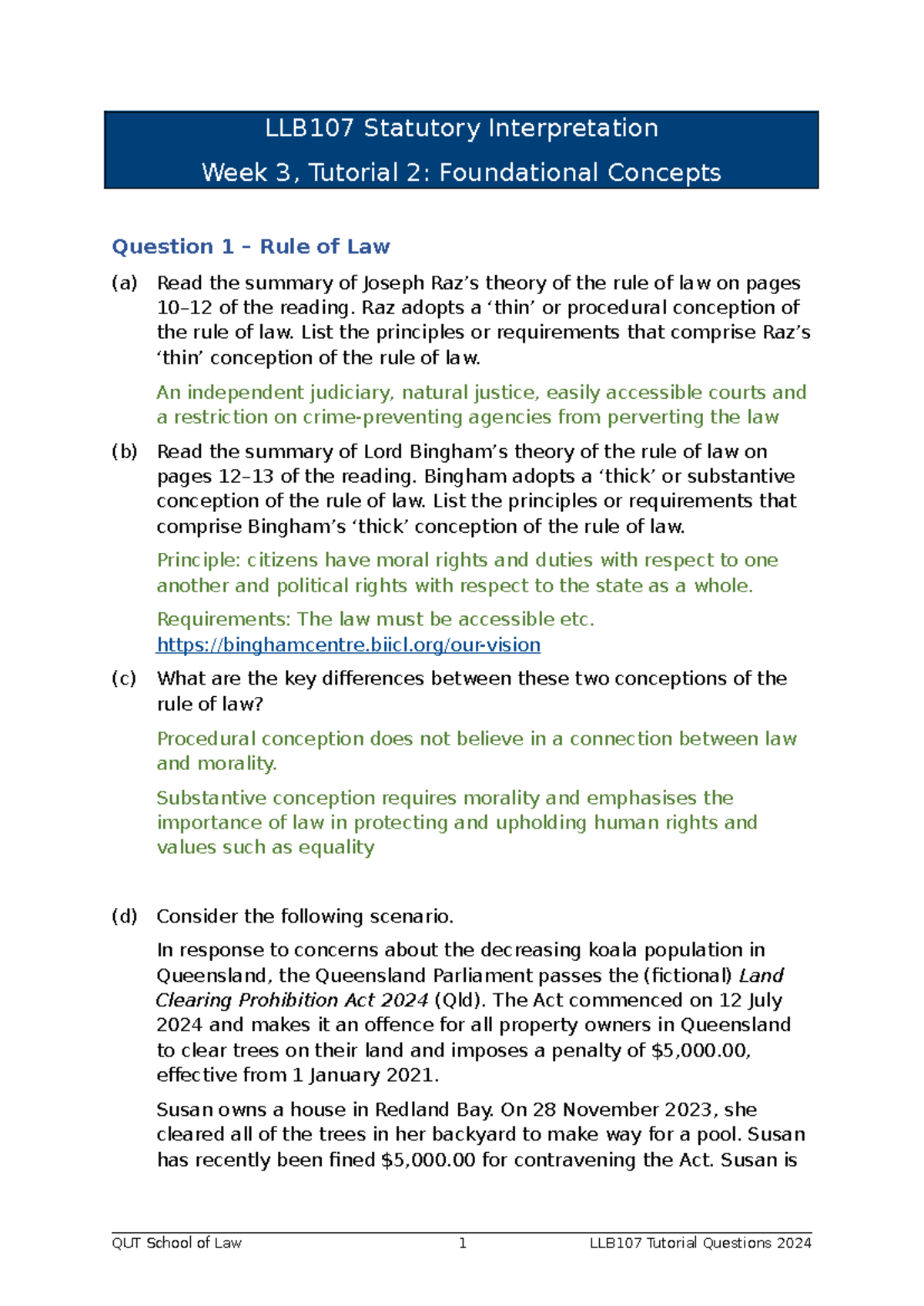 LLB107 Week 3 Tutorial 2: Rule of Law and Legislative Powers Analysis ...