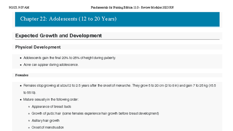 Chapter 22: Adolescents (12-20 Years) Growth & Development Review - RN ...
