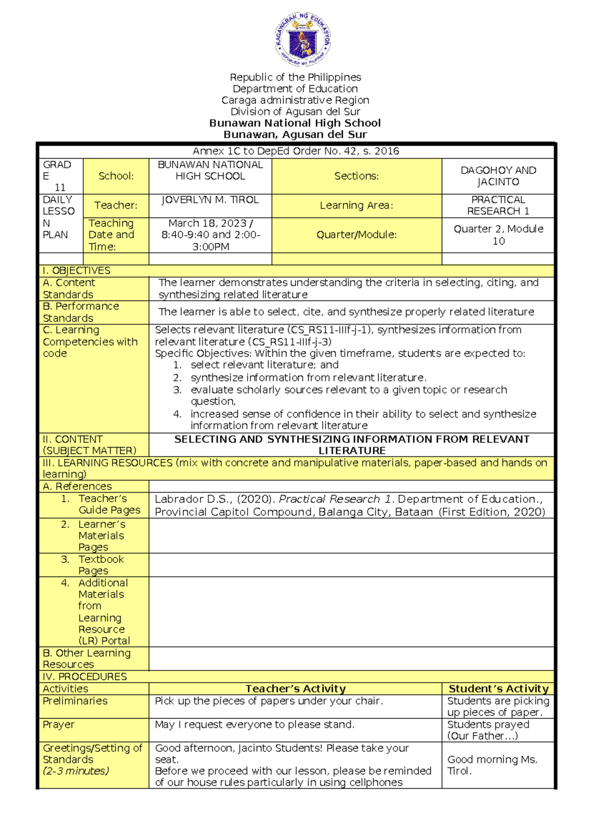 DLP 11 - Practical Research 1 Daily Lesson Plan for 11th Grade - Studocu