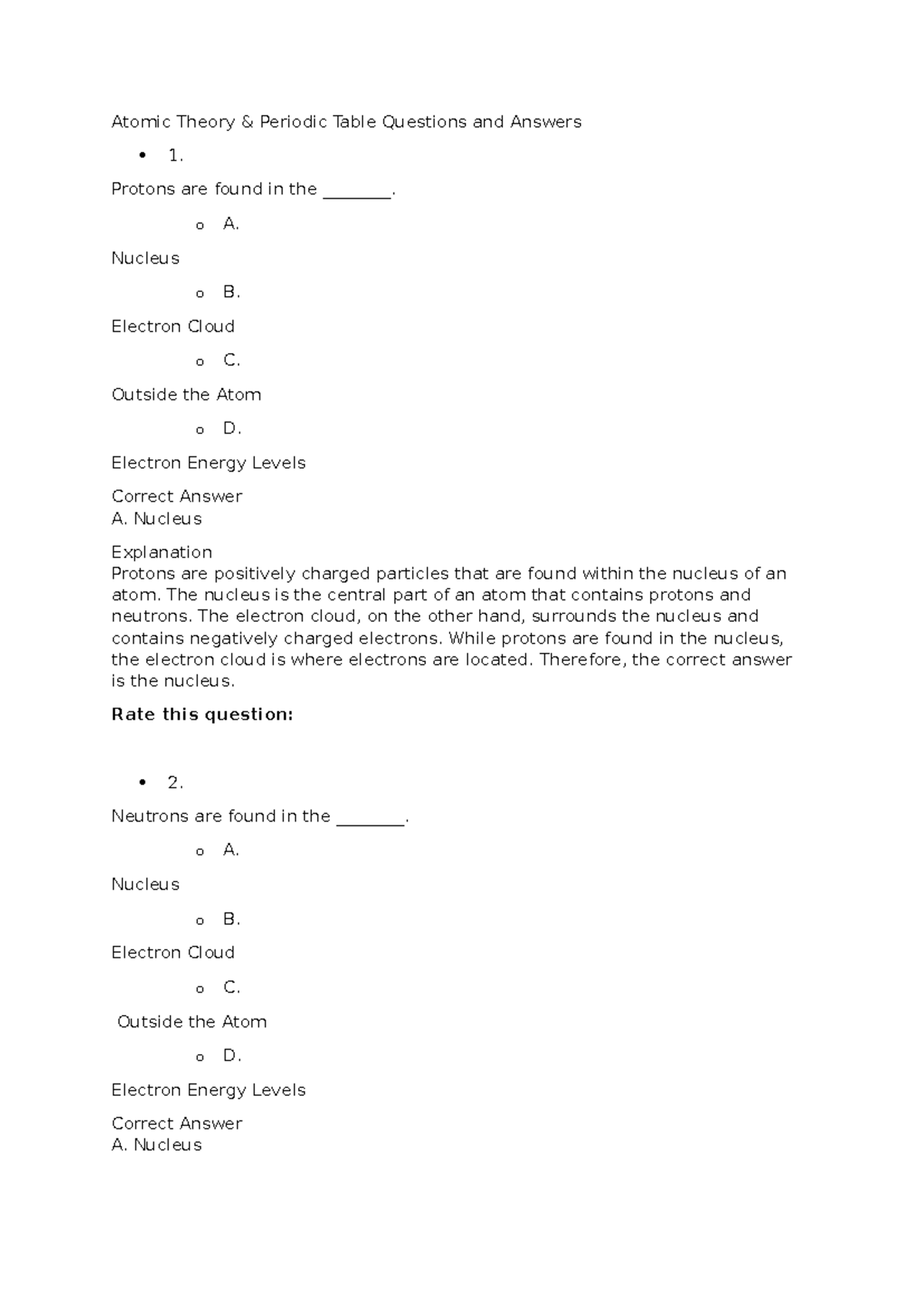 Chemistry Quizzes: Atomic Theory & Periodic Table Q&A (CHEM101) - Studocu