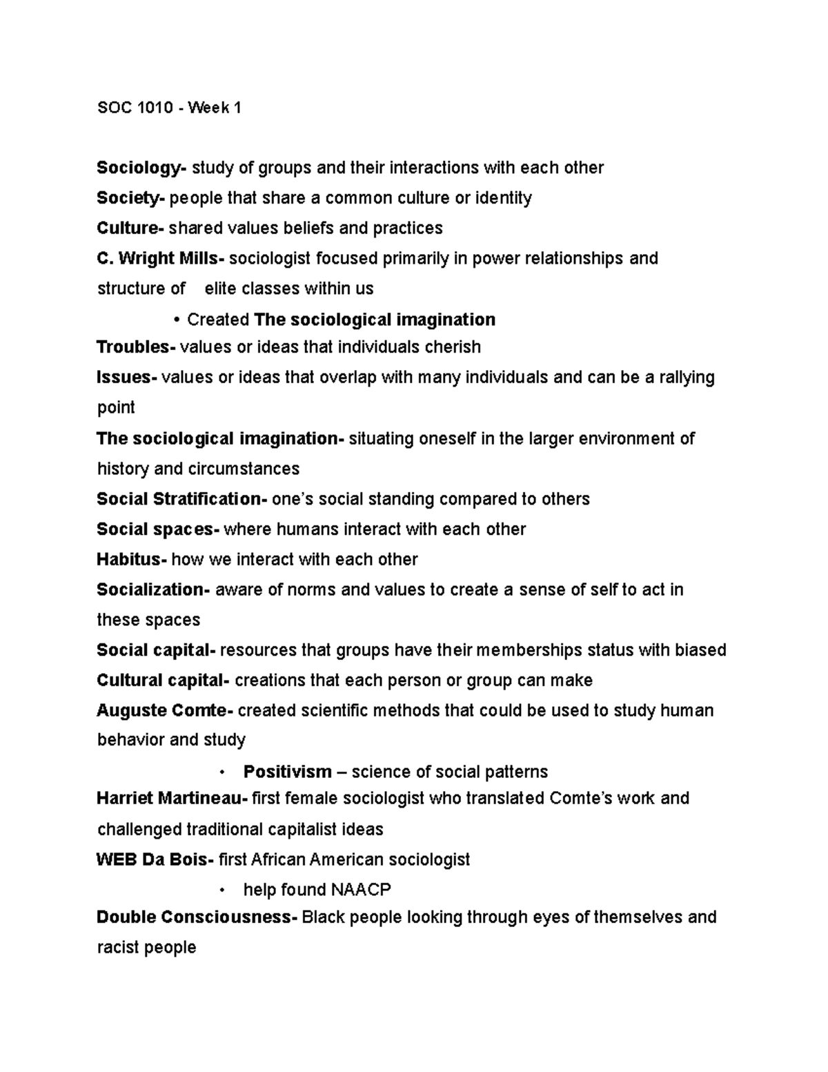 SOC 1010 - Week 1 Lecture Notes: Key Concepts in Sociology - Studocu