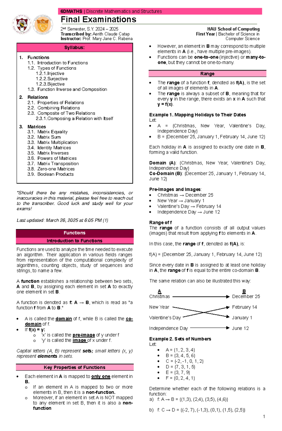 6DMATHS Discrete Mathematics & Structures Final Exam Reviewer S.Y. 2024 ...