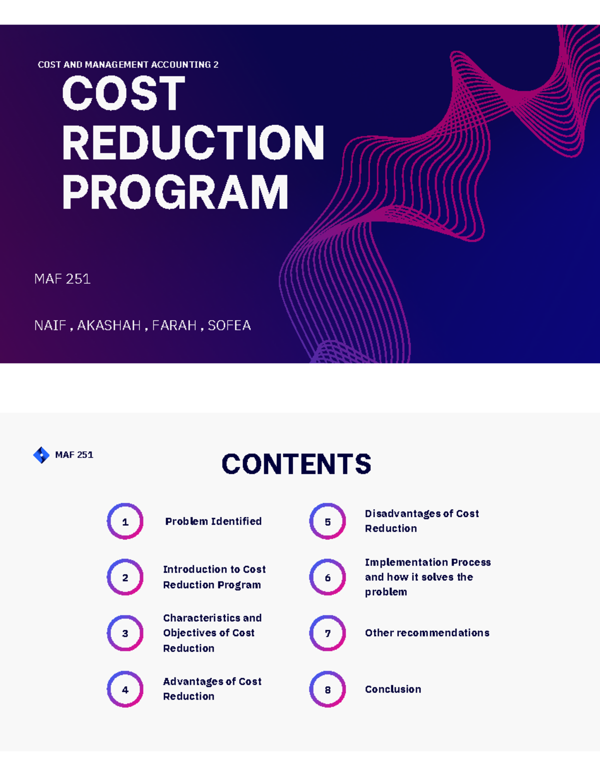 Cost Reduction Program Assignment MAF 251: Strategies & Implementation ...