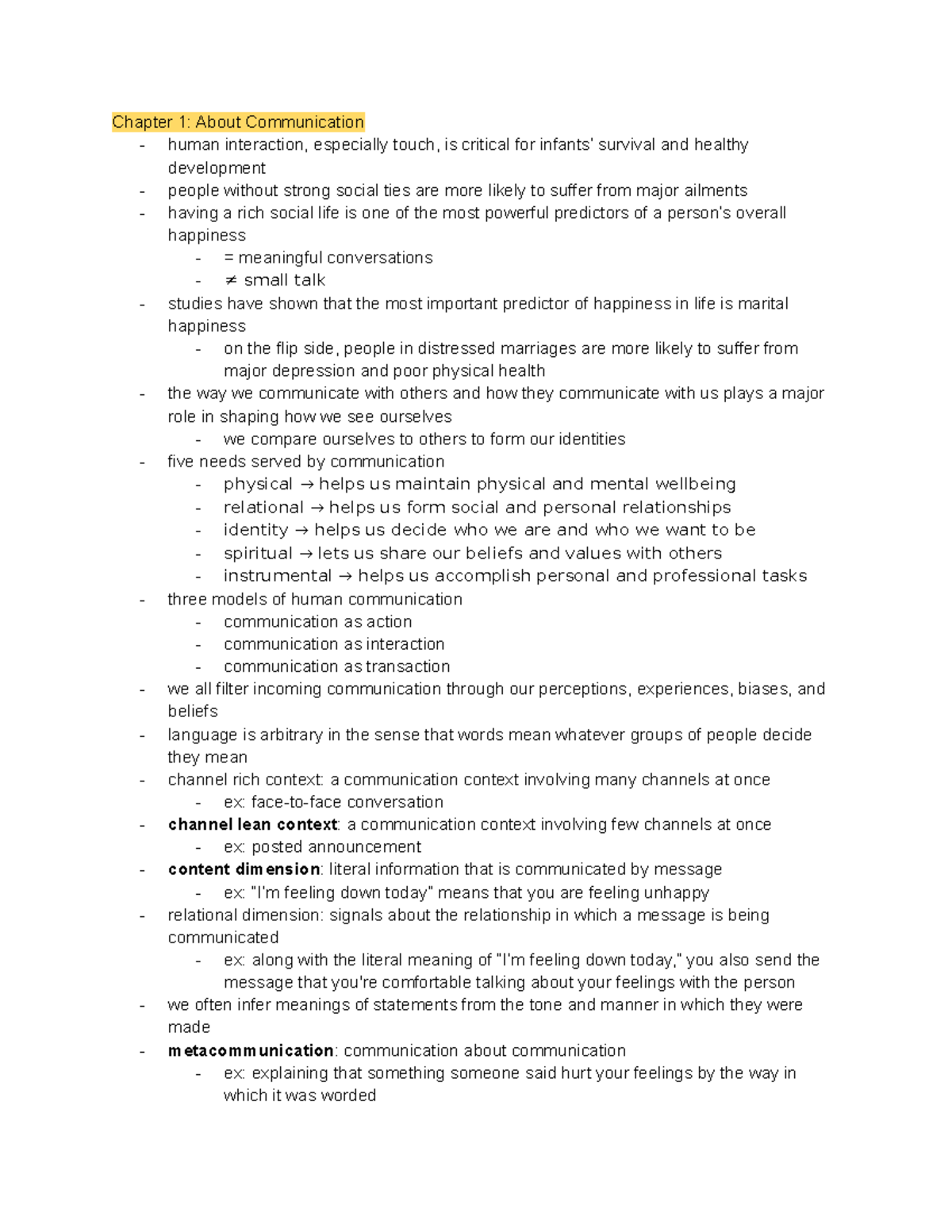 COMM 214 Chapter Summaries: Key Concepts in Communication - Studocu