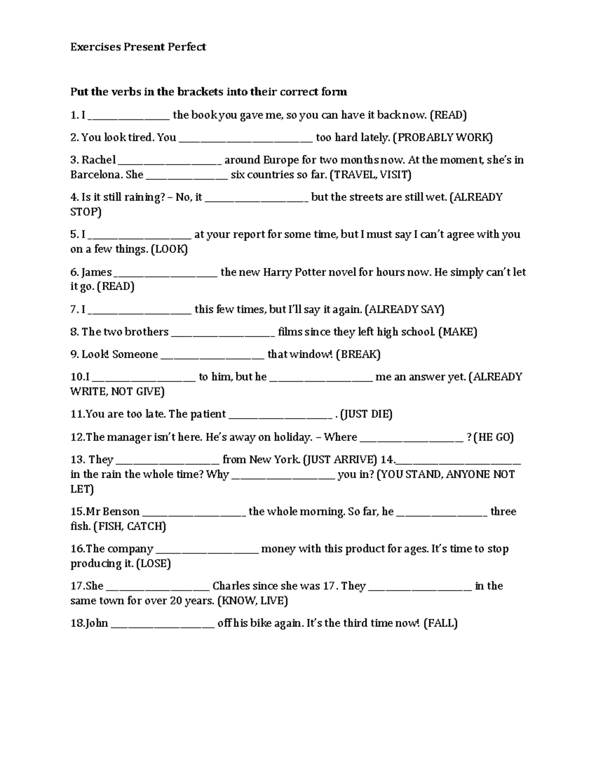 Exercises on Present Perfect Tense - 462921903 - Studocu