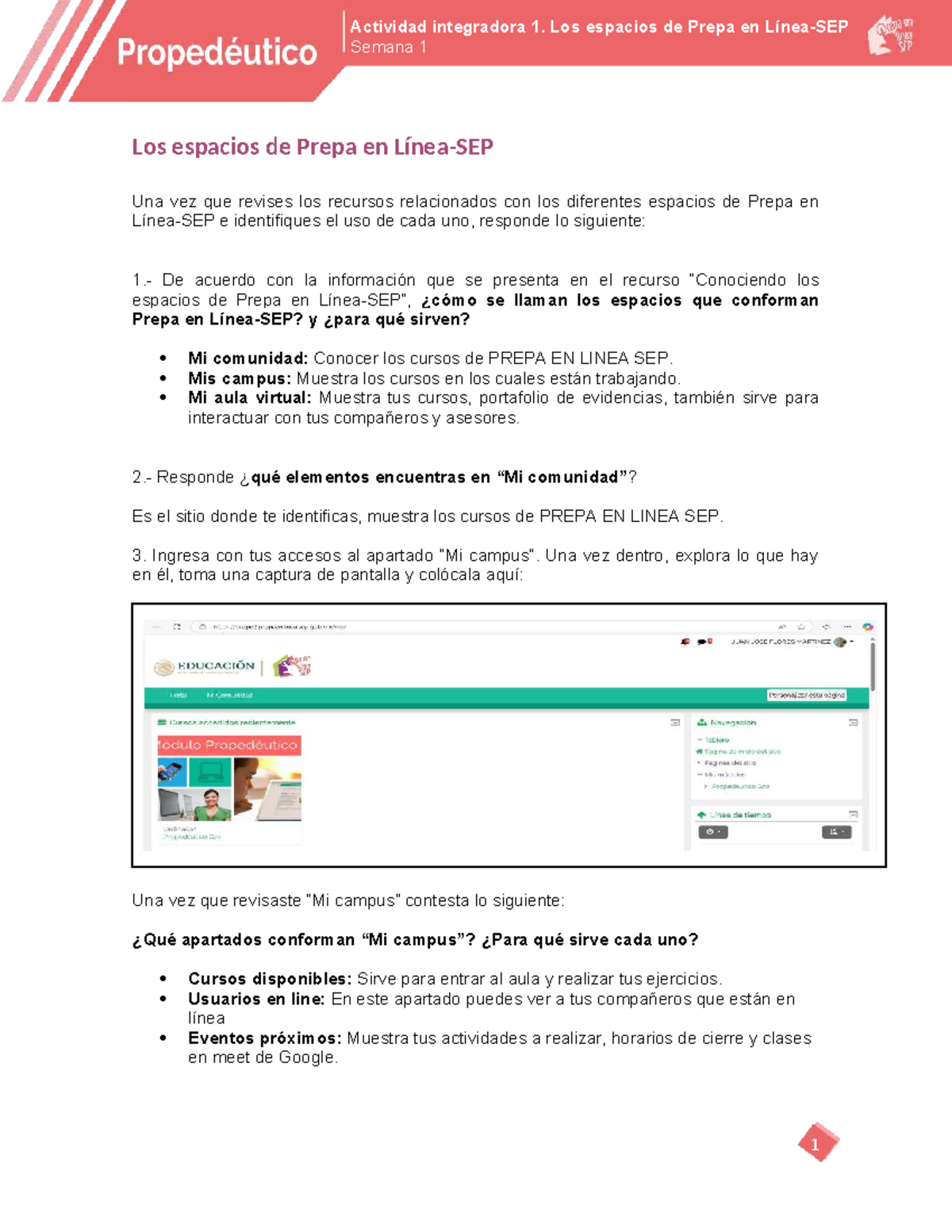 Actividad Integradora 1: Espacios de Prepa en Línea SEP - Semana 1 ...
