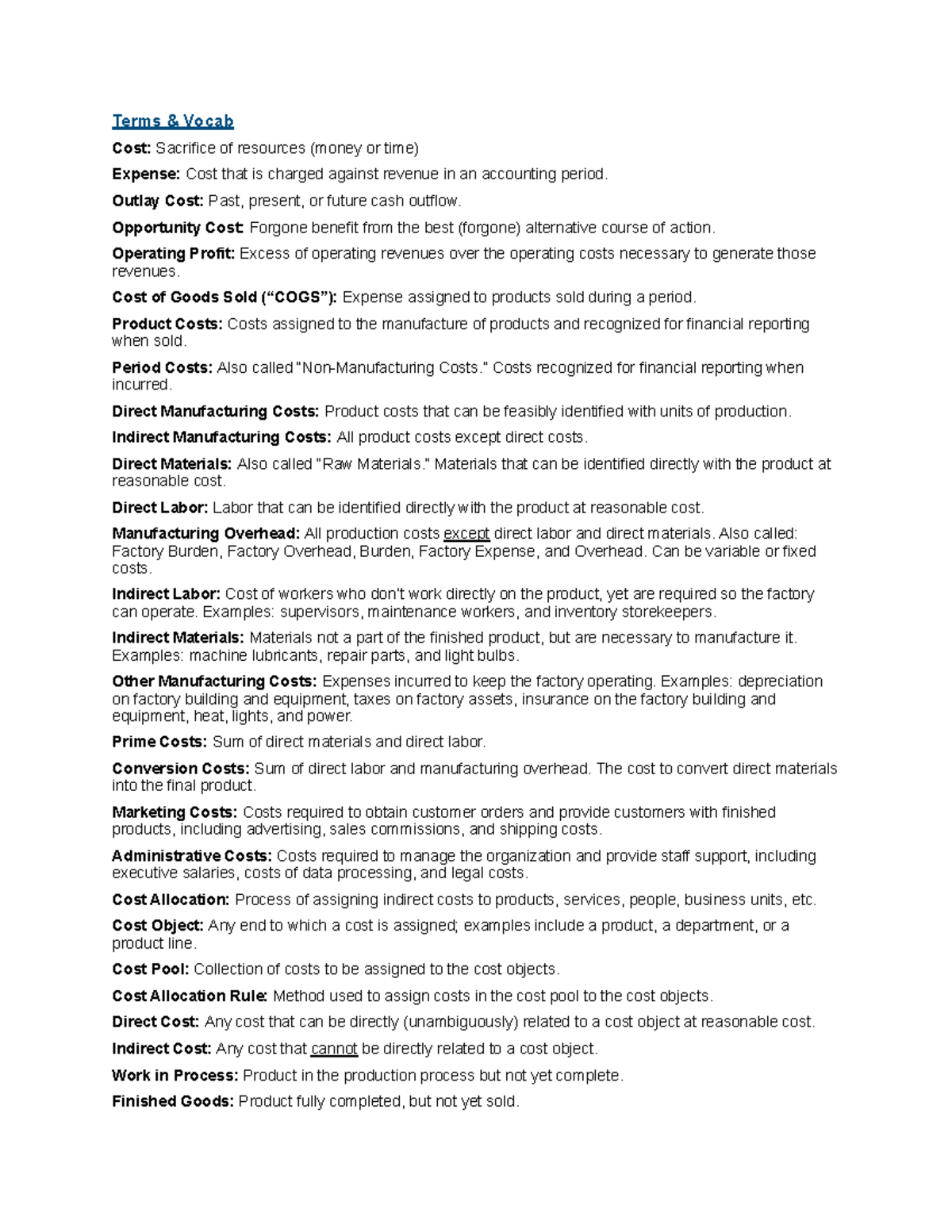 Accounting Chapter 2: Key Cost Concepts and Classifications - Studocu