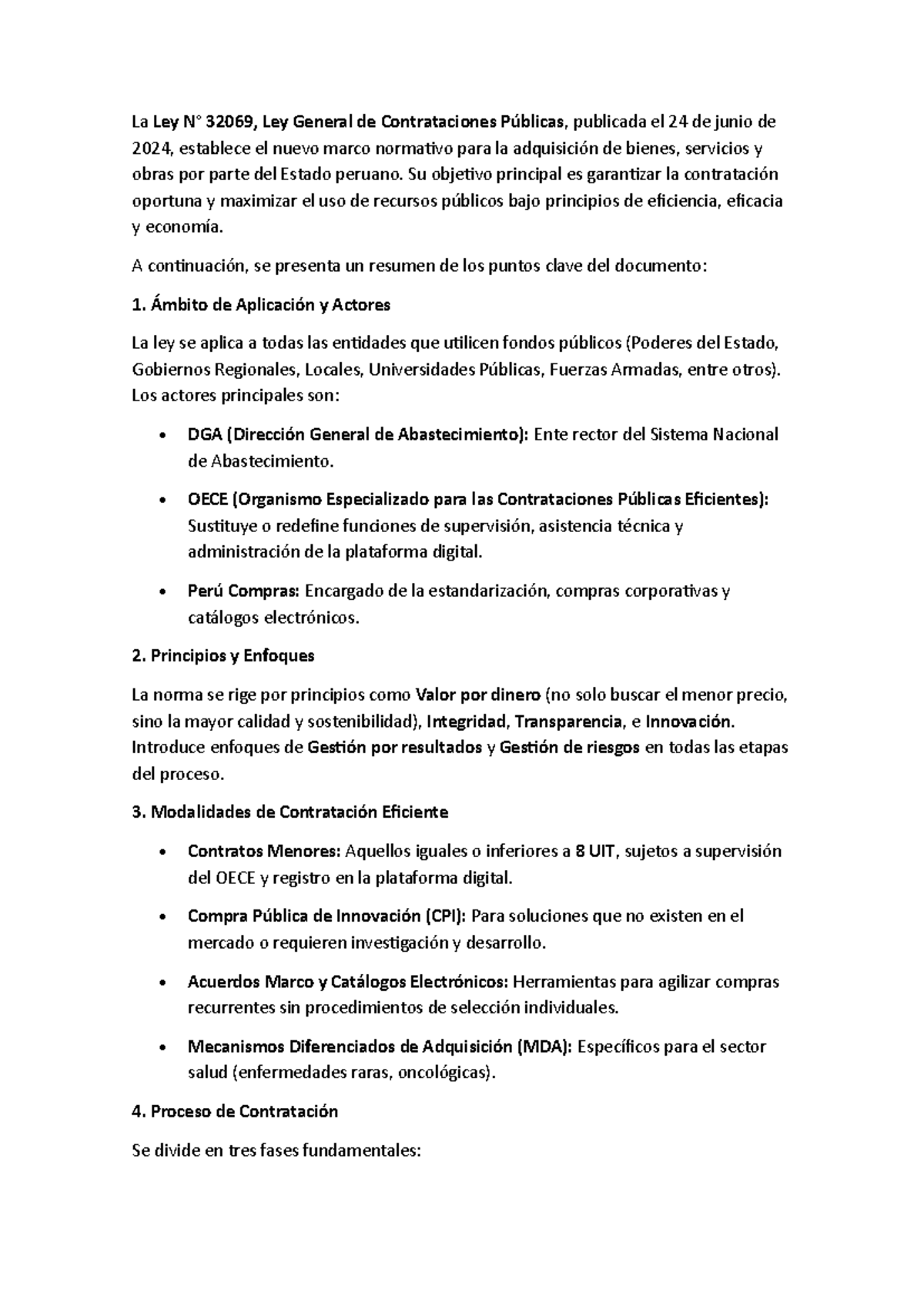 Resumen de la Ley 32069: Contrataciones Públicas en Perú - Studocu