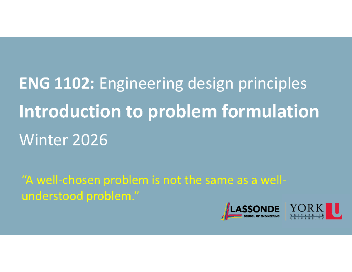 ENG 1102: Intro to Problem Formulation & User Needs Analysis - Studocu