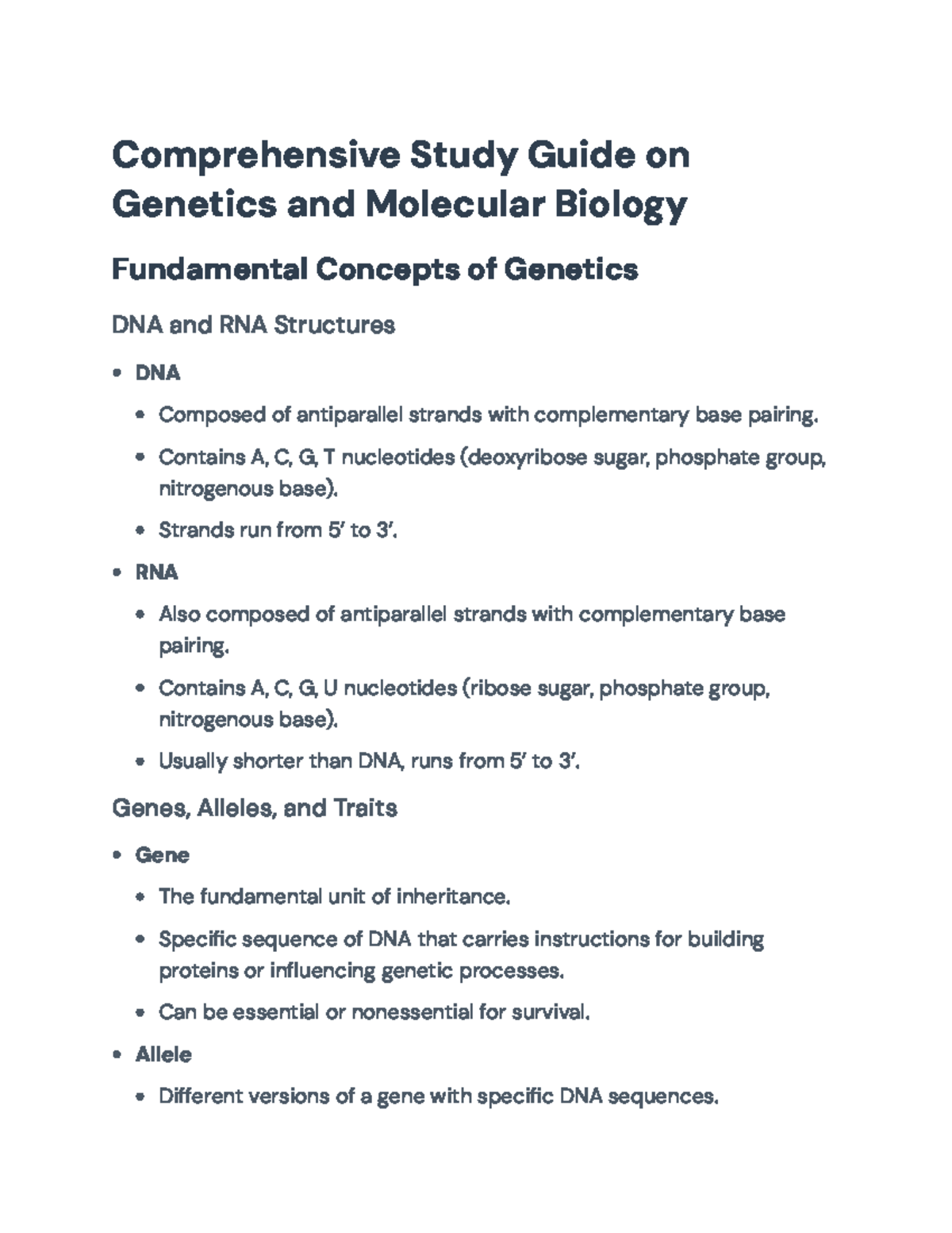 Genetics and Molecular Biology: Comprehensive Study Guide (BIO 101 ...