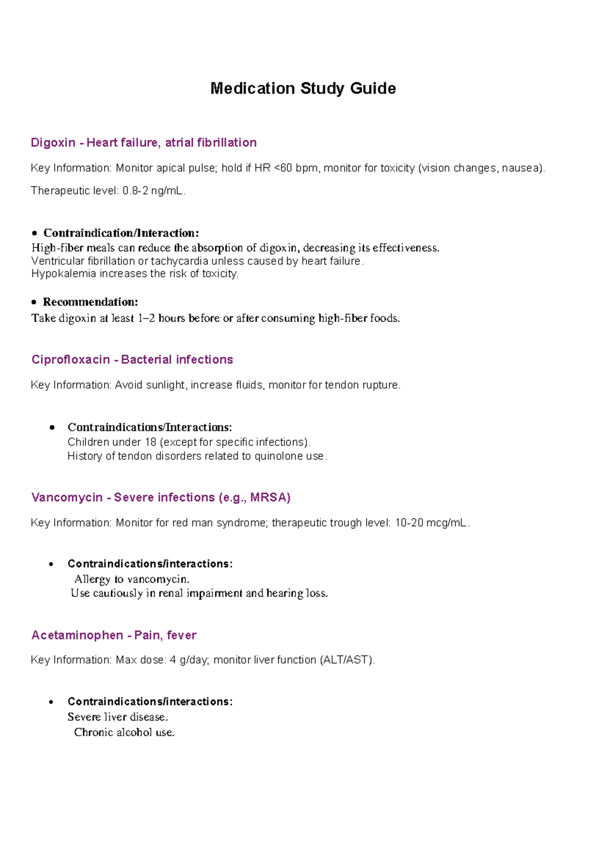 Pharm 101 Final Exam Study Guide: Key Drug Information & Monitoring ...