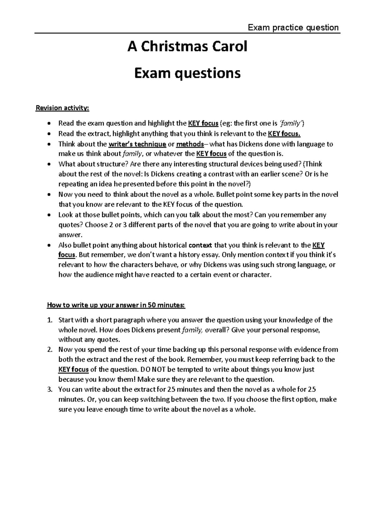 A Christmas Carol Exam Questions Revision: Key Themes and Analysis ...